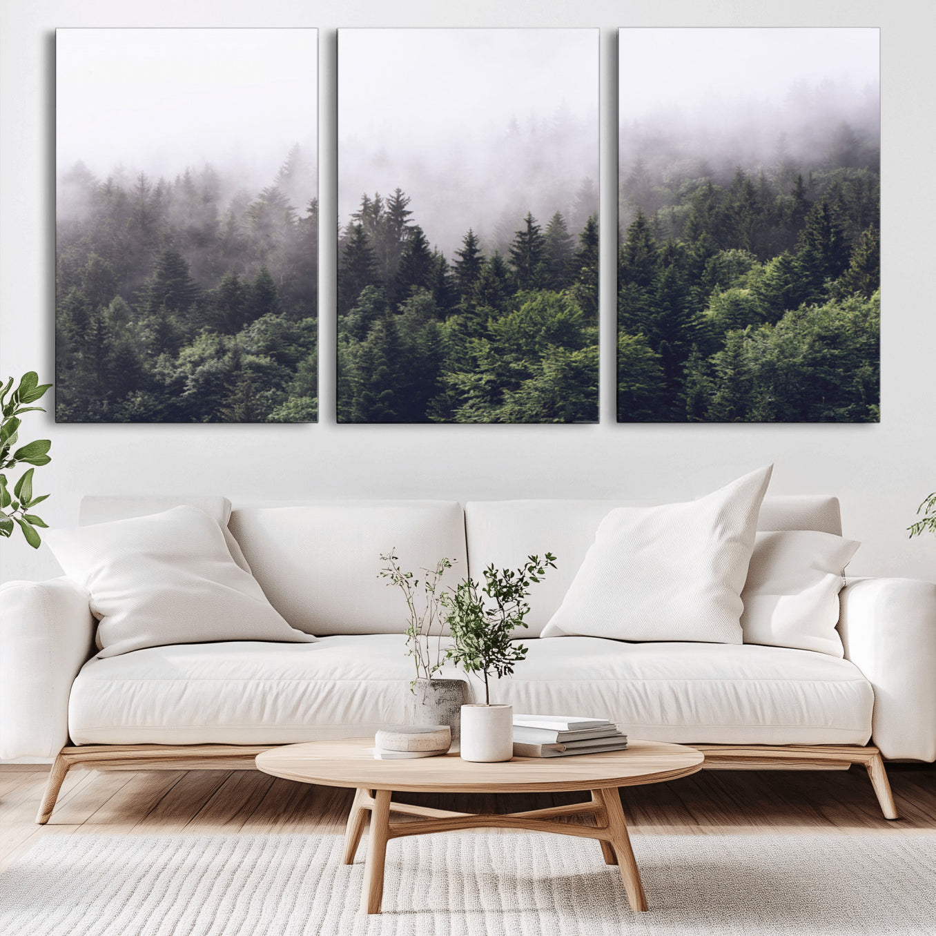 -Misty Forest Wall Art | Foggy Forest Canvas Print | Large Nature-Inspired Misty Tree Landscape for