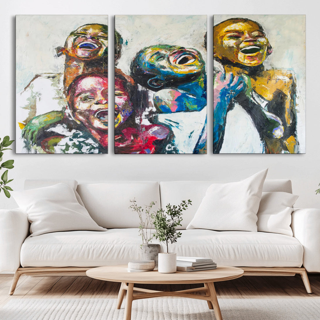 Shai Yossef Style Canvas Art - Joyful African Black Kids Painting Print with Vibrant Brushstrokes