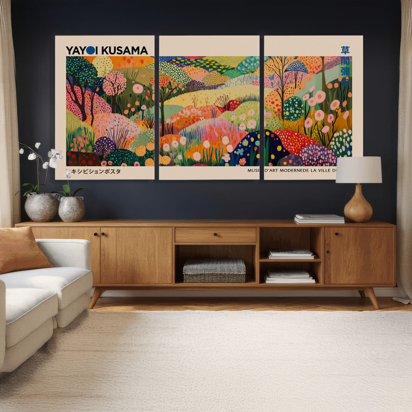 47970-MGV-CV-36X24 - Yayoi Kusama Japanese Art Canvas Print, Abstract Large Yayoi Kusama Framed Print, Japanese Wabi Print