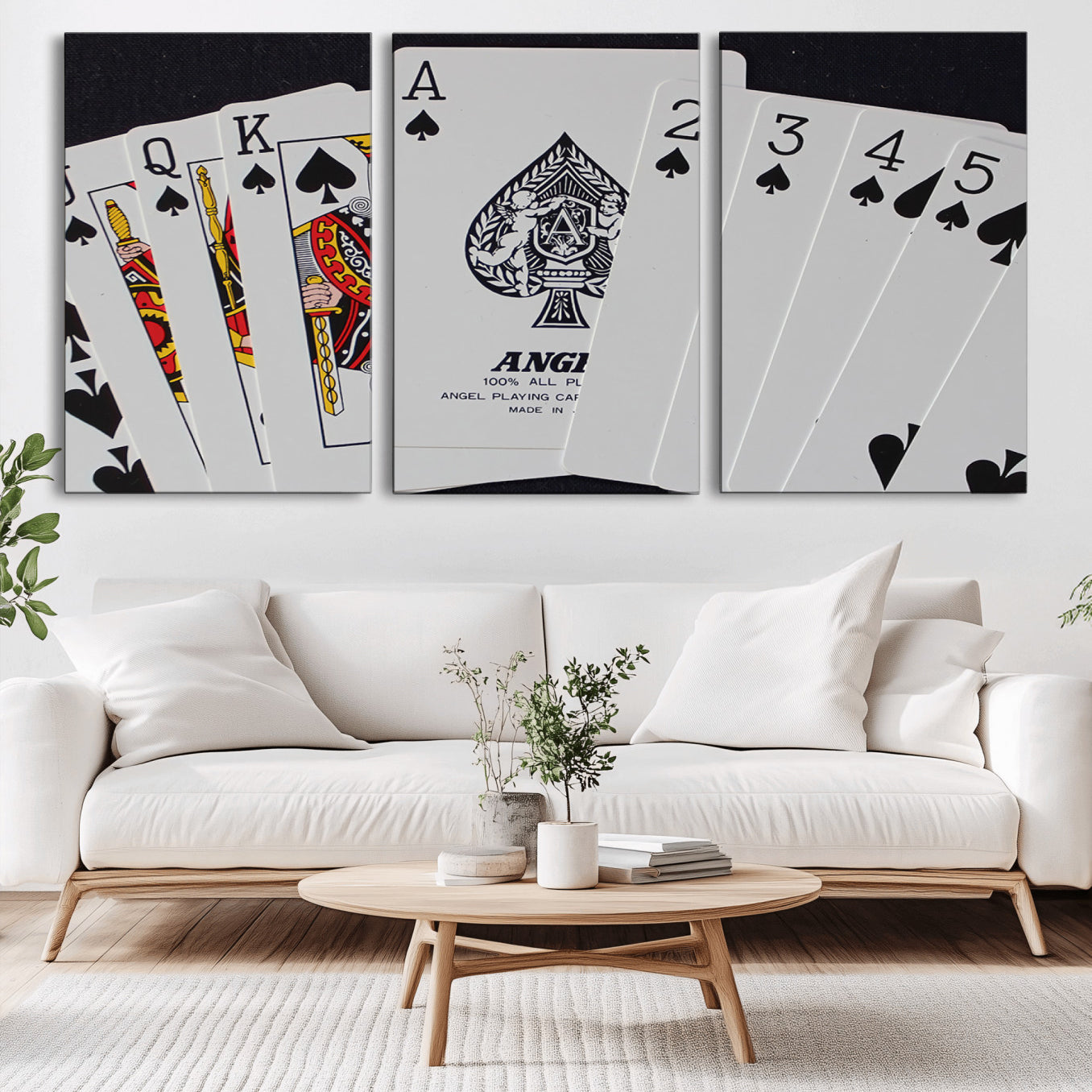 -Poker Wall Art - Playing Cards Canvas Wall Art Print - Ace of Spades and Royal Flush Design, Perfect