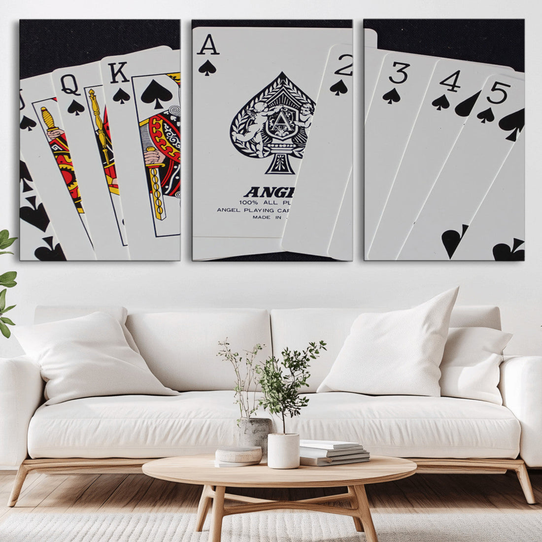 Poker Wall Art - Playing Cards Canvas Wall Art Print - Ace of Spades and Royal Flush Design