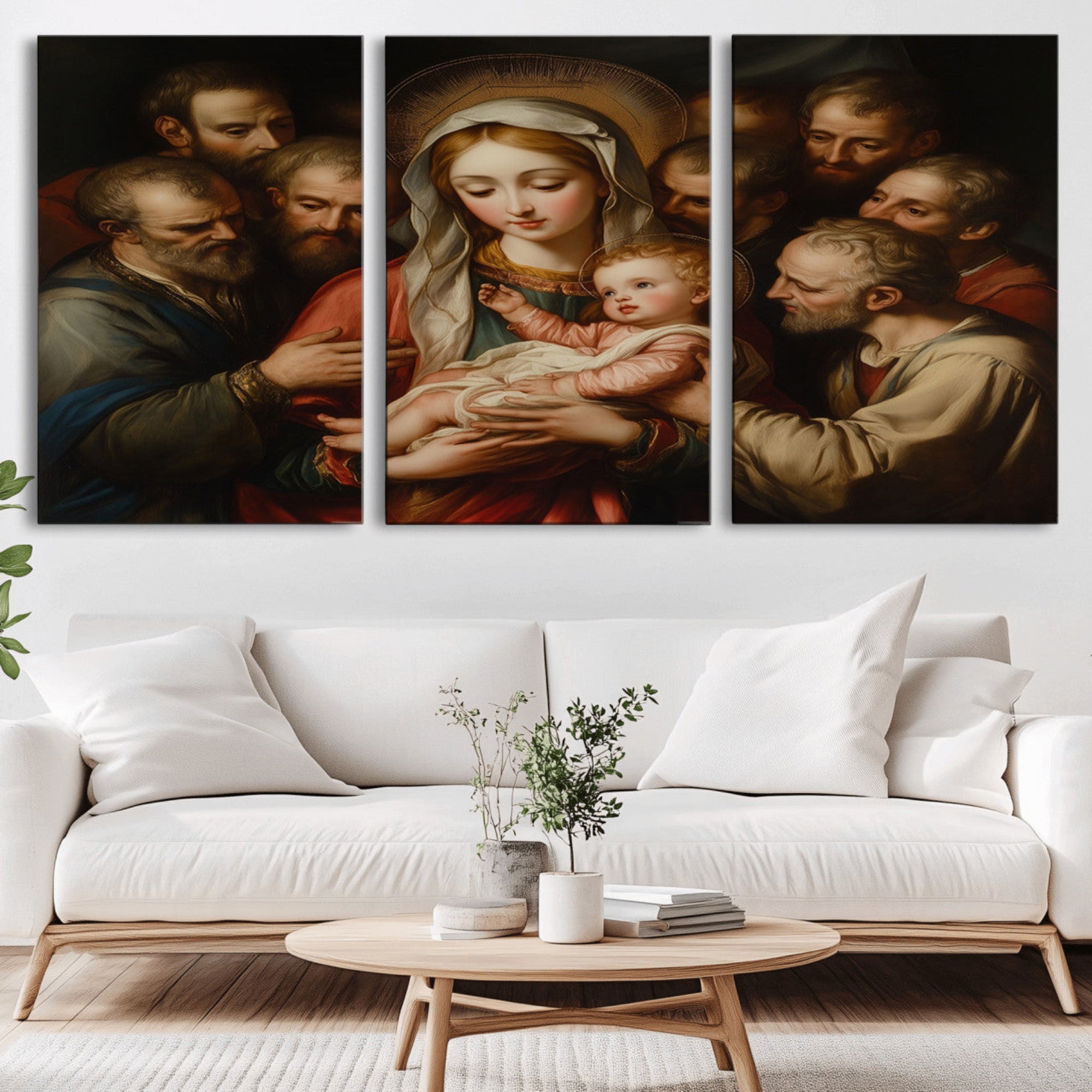 40231-MGV-CV-36X24-Religious Canvas Wall Art Print - Madonna and Child with Apostles Art Print - Classic Christian