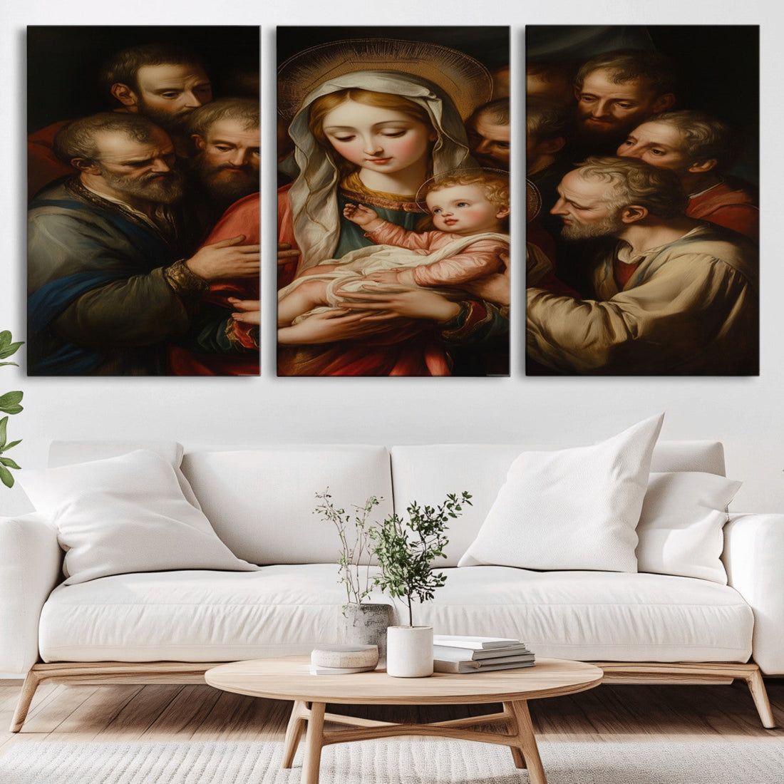 Religious Canvas Wall Art Print - Madonna and Child with Apostles - Christian Prayer Room Decor
