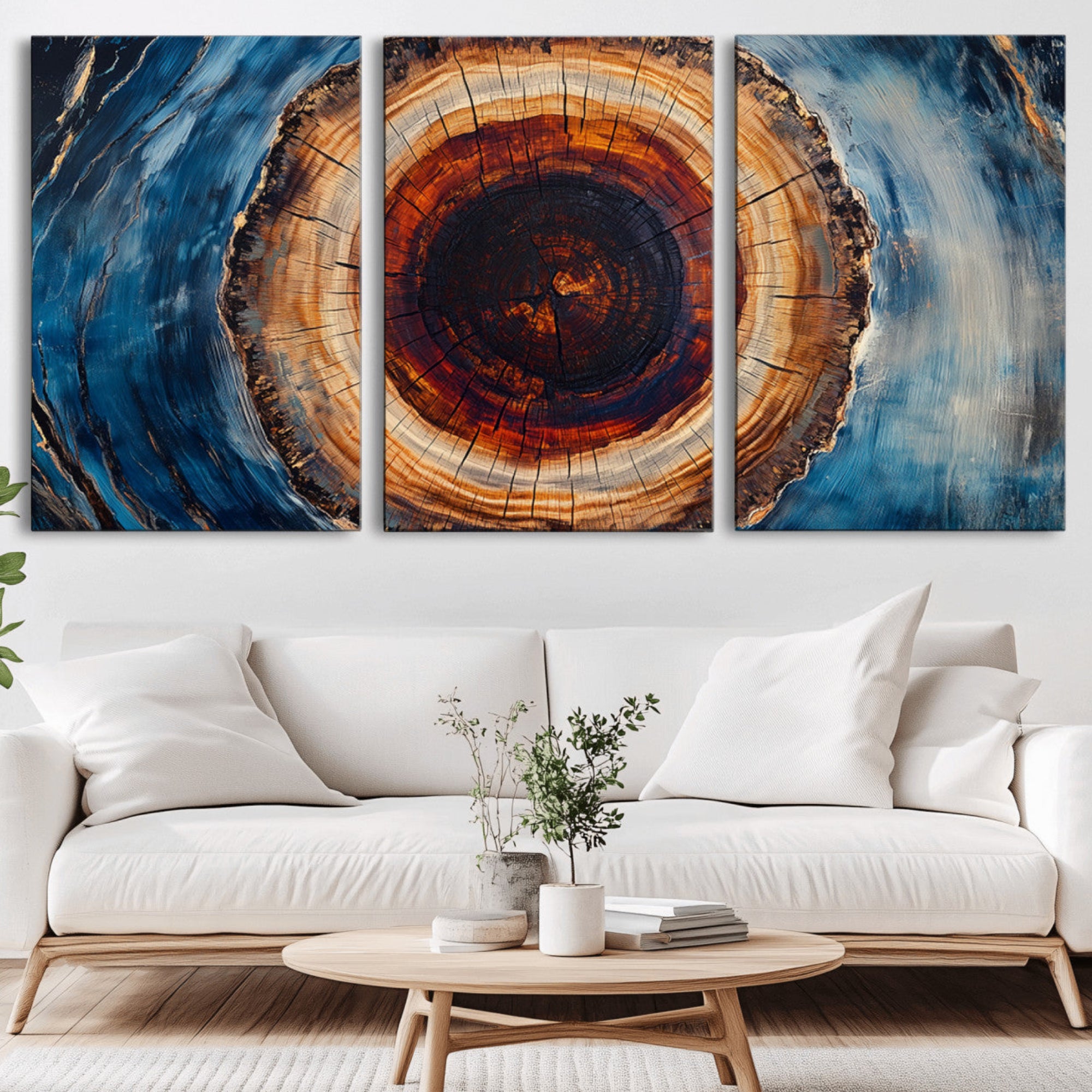30457-MGV-CV-36X24-Framed Abstract Tree Ring Wall Art Print, Natural Rustic Wood Texture Canvas Print, Wood Tree Stump