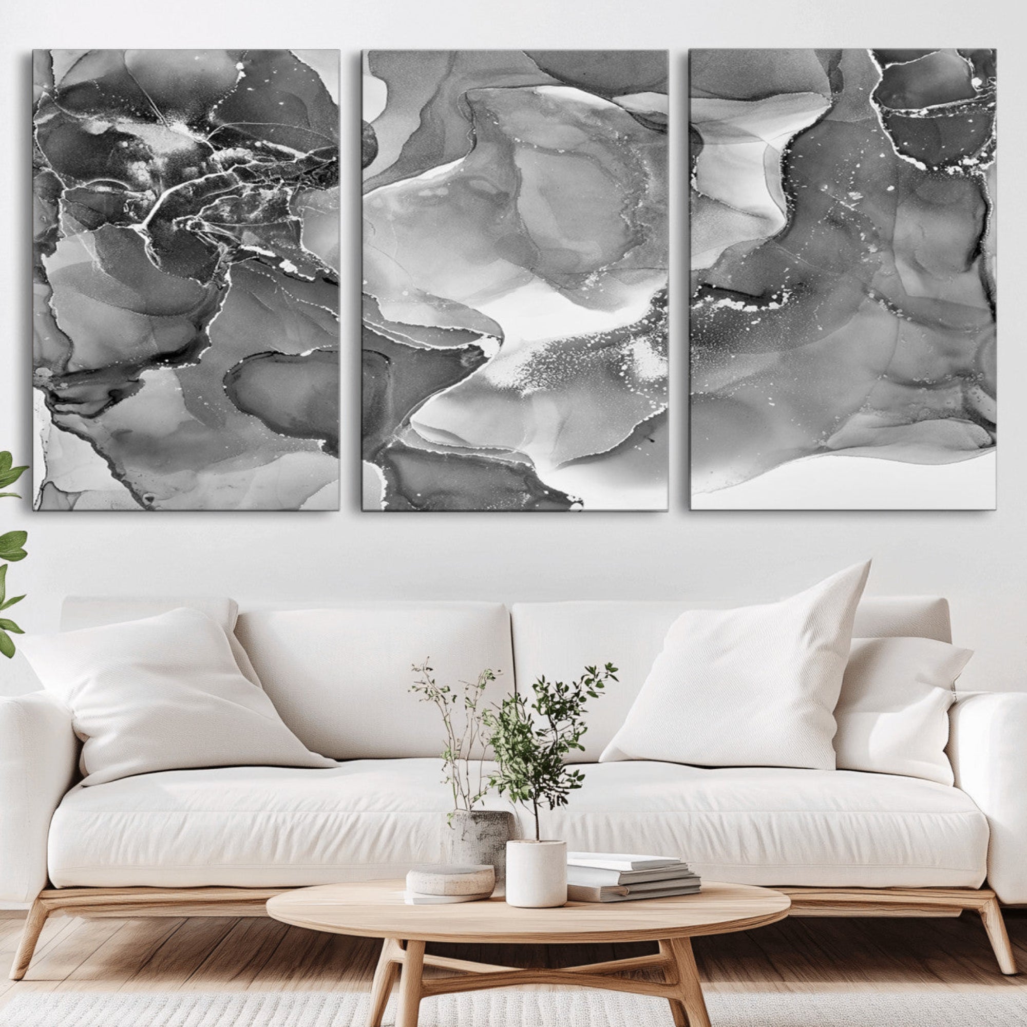 15911-MGV-CV-36X24-Black White Abstract Canvas Wall Art - Fluid Ink Artwork - Modern Luxury Wall Decor for Contemporary