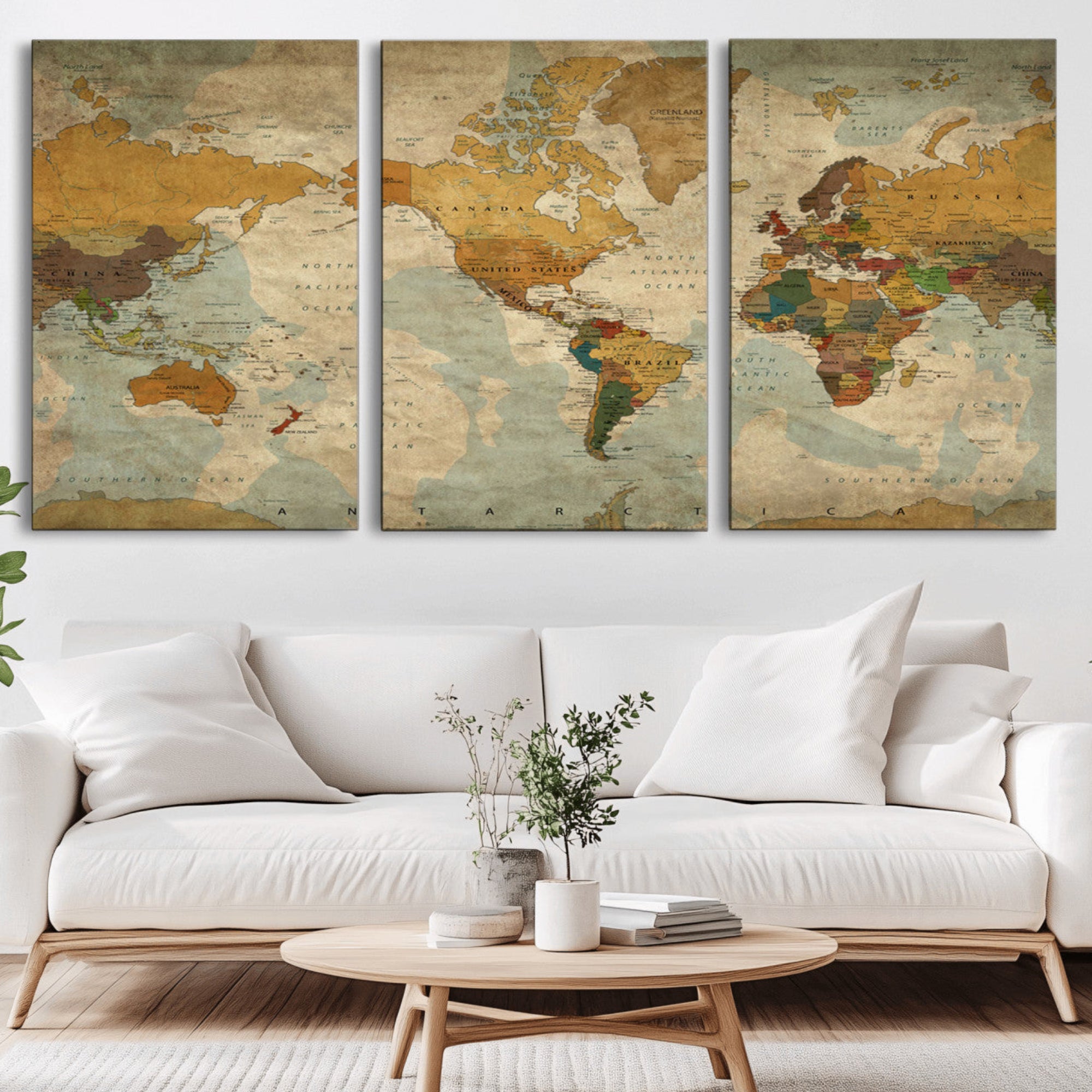 52482-MGV-CV-36X24-Push Pin World Map Canvas Print – Framed Travel Tracker Wall Art for Couples, Romantic Anniversary Gift and Elegant Home Decor