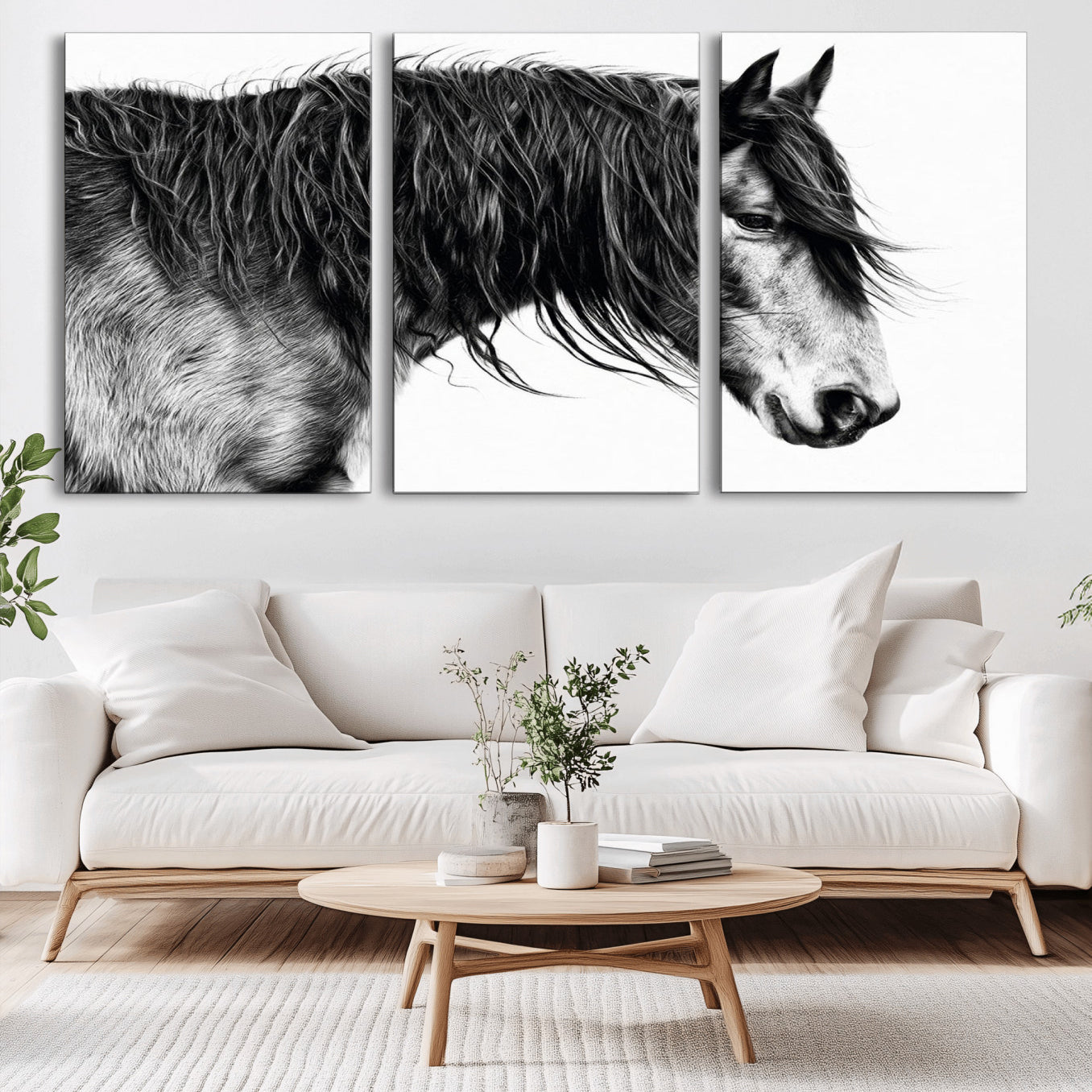-Black Horse Wall Art Canvas Print for Farmhouse Decor and Woodland Decoration