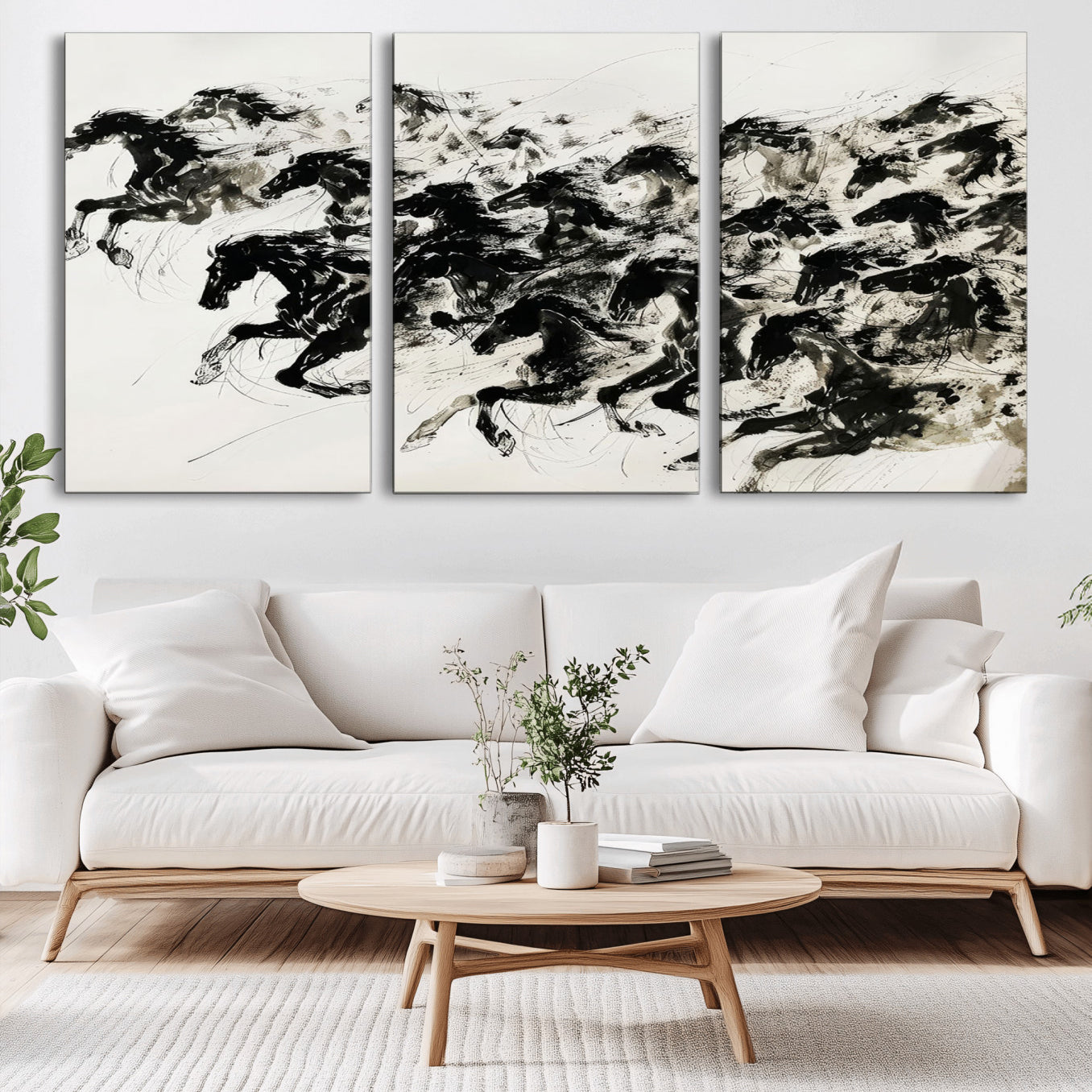 23069-MGV-CV-36X24-Abstract Horse Wall Art Canvas Print - Dynamic Black Ink Horse Print - Modern Equine Wall Decor for