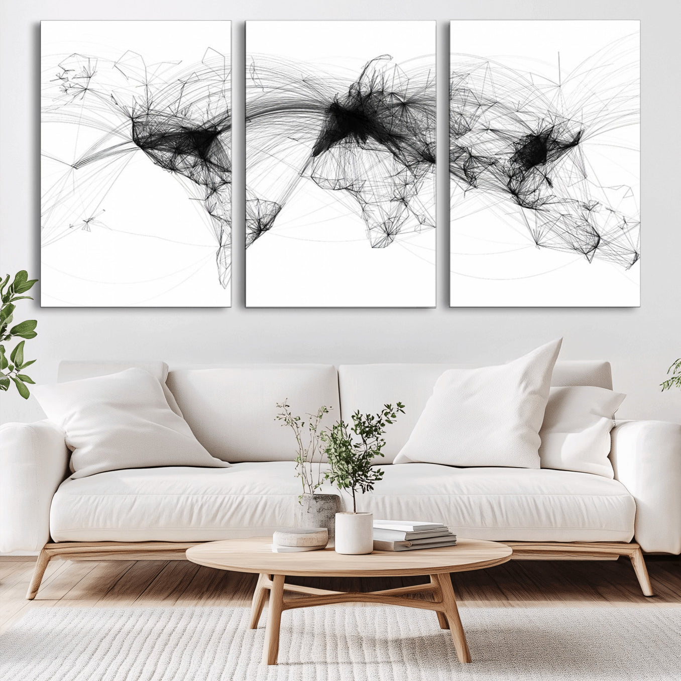 50136-MGV-CV-36X24-Abstract World Map Wall Art – Framed Geometric Line Canvas Artwork, Modern Global Design, Contemporary Decor for Home, Office
