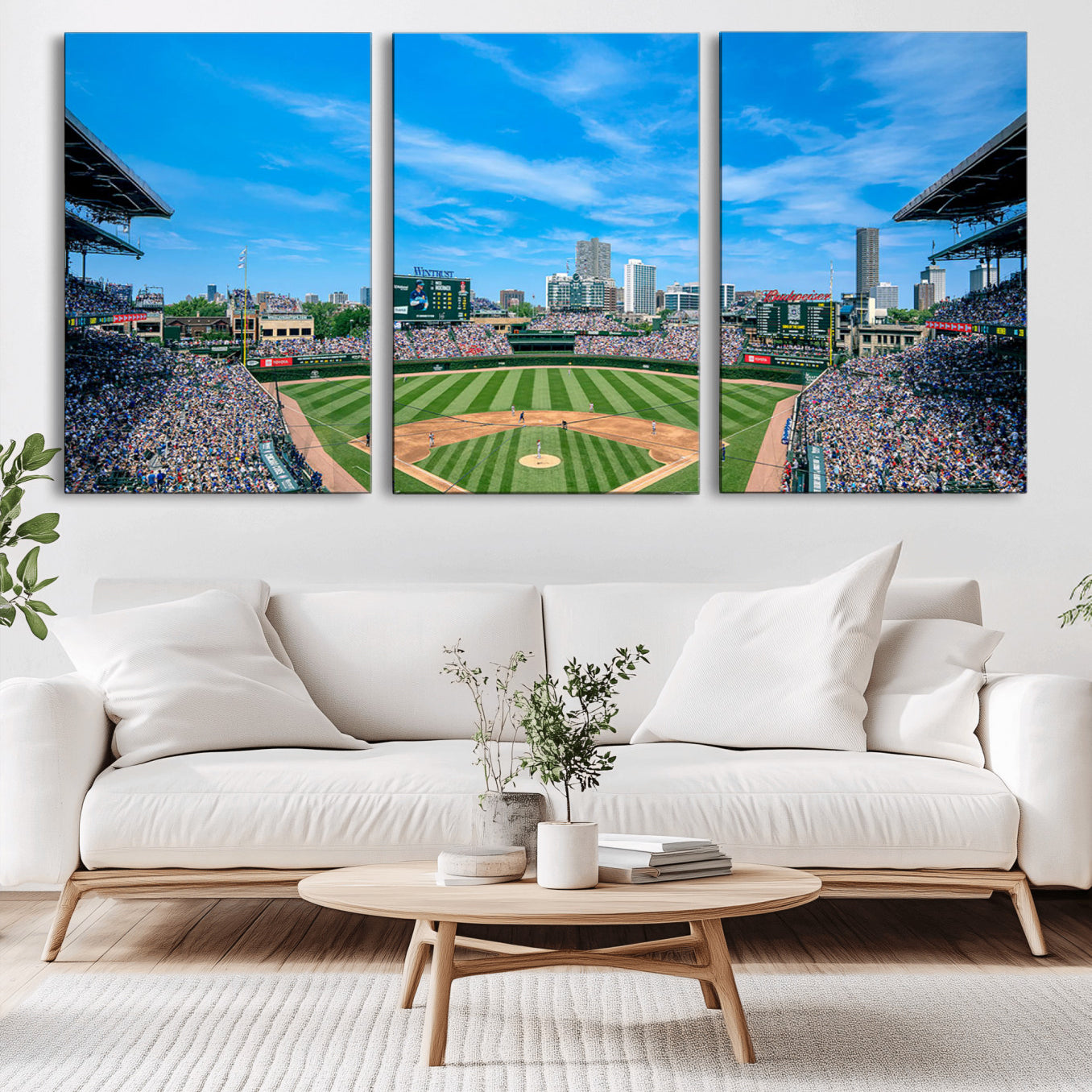 -Wrigley Field Chicago Cubs Panoramic Art Multi Piece Canvas - Iconic Baseball Stadium Print for