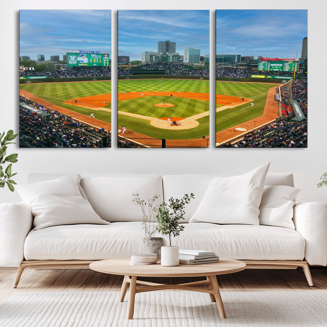 -Wrigley Field Chicago Cubs Panoramic Multi Piece Canvas Wall Art - Iconic Baseball Stadium Print for