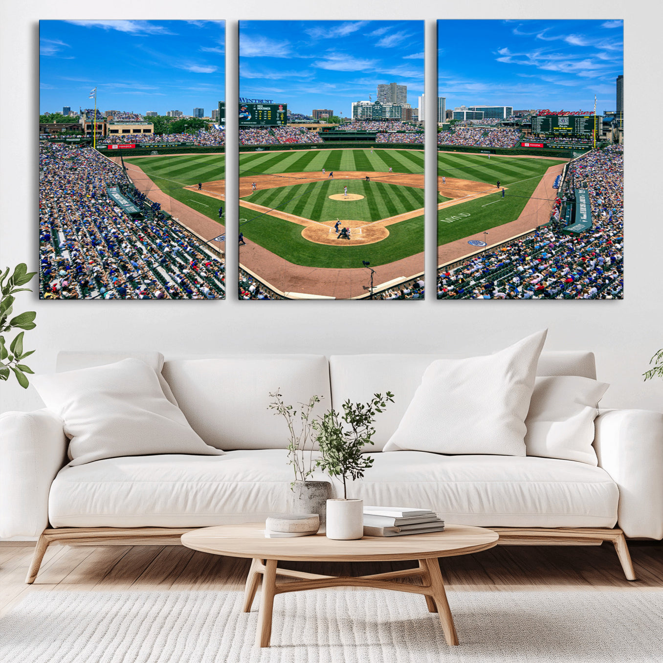 26064-MGV-CV-36X24-Wrigley Field Chicago Cubs Wall Art Canvas Print Framed Panoramic Multi-Piece Iconic Baseball Stadium Artwork for Home, Office