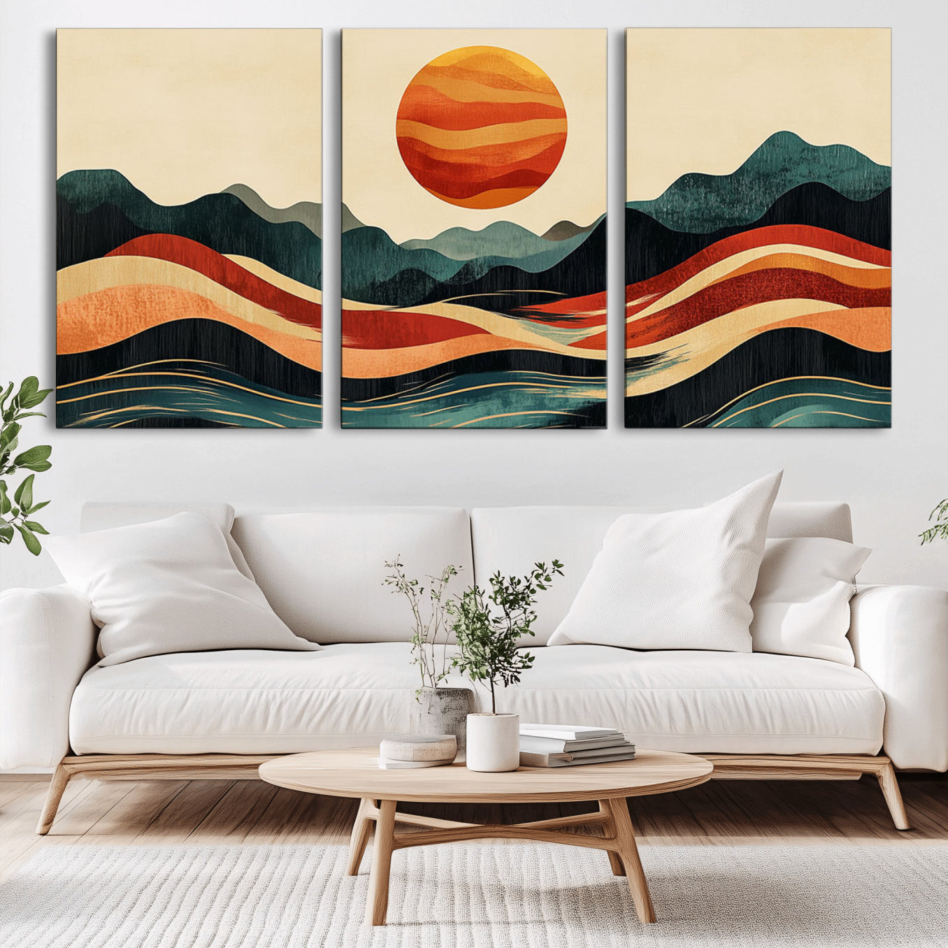 11087-MGV-CV-36X24-Mountain Triptych Wall Art - Western Nature Prints - Framed Boho Pine Tree Canvas for Log Cabin or