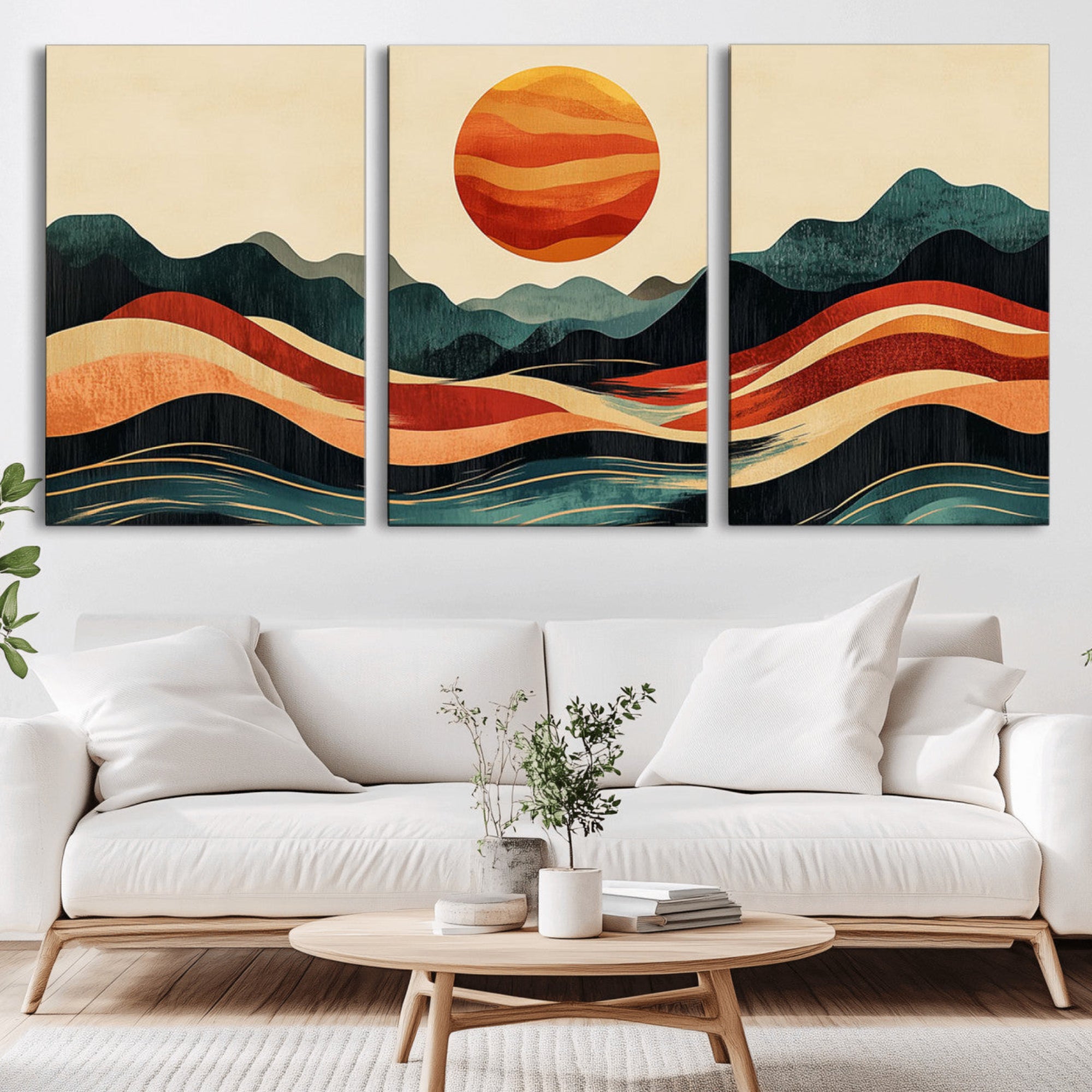 11087-MGV-CV-36X24-Mountain Triptych Wall Art - Western Nature Prints - Framed Boho Pine Tree Canvas for Log Cabin or