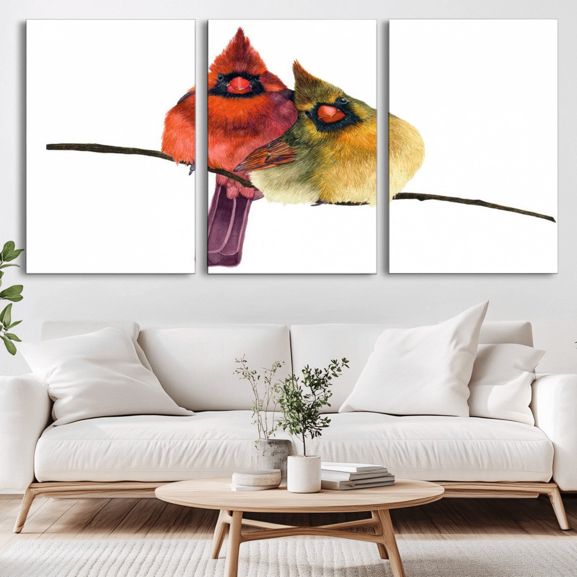 67752-MGV-CV-36X24-Cardinal Bird Canvas Wall Art - Male and Female Cardinal Print - Nature-Inspired Bird Wall Decor for