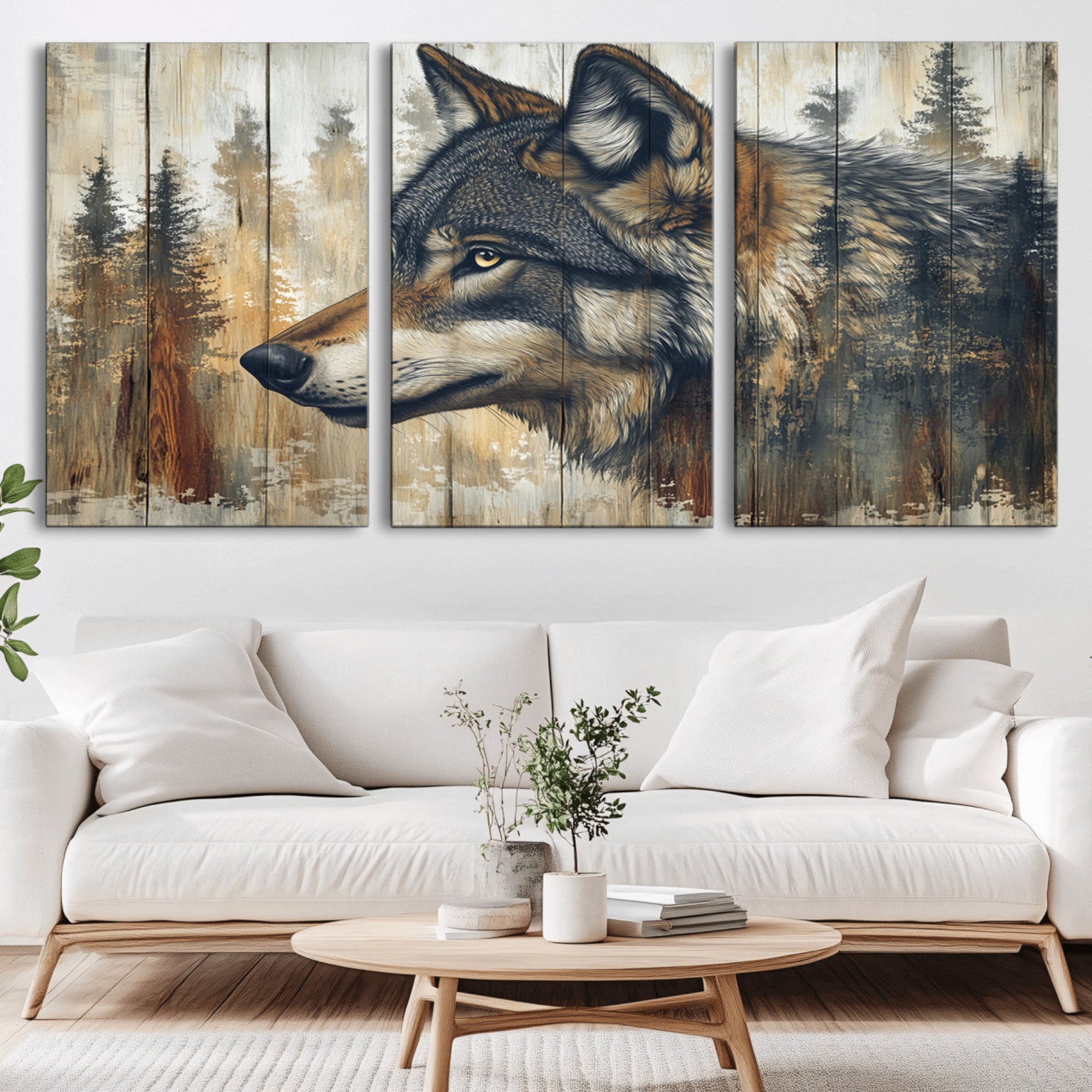 91882-MGV-CV-36X24-Rustic Wolf Wall Art Canvas Print, Vintage Woodland Wolf Wall Art