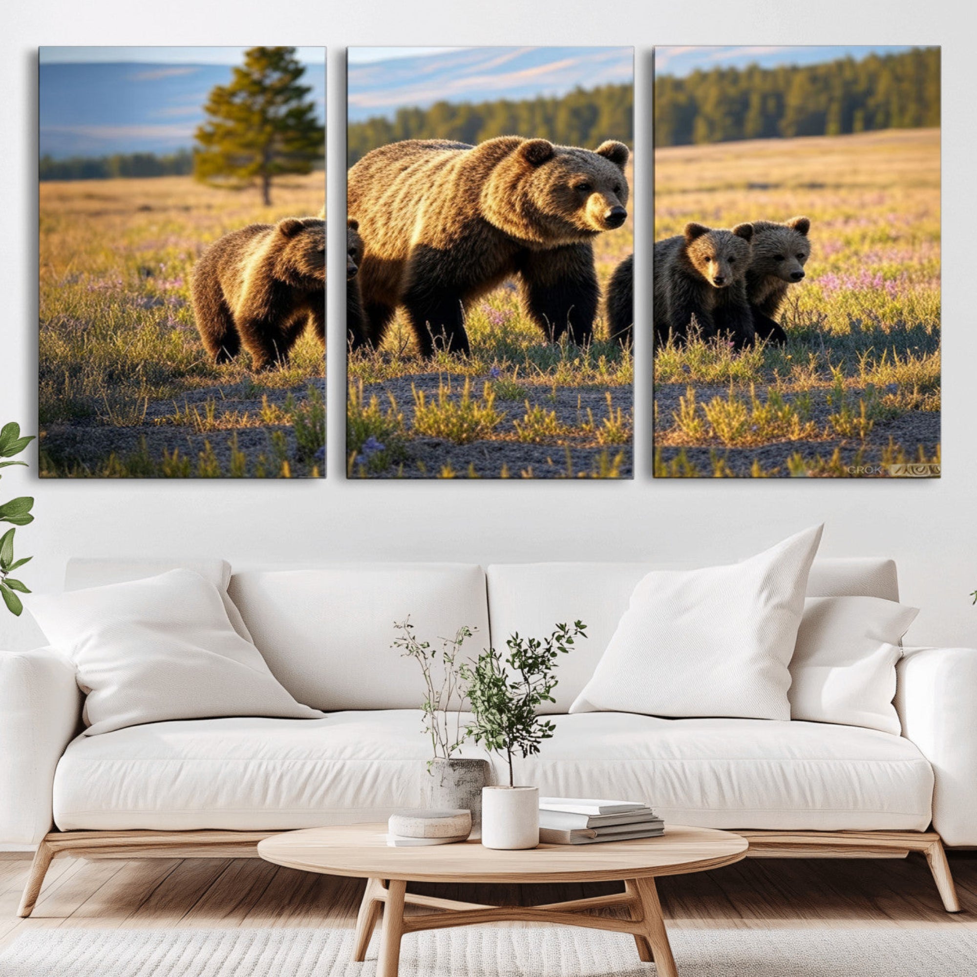 43400-MGV-CV-36X24-Grizzly 399 in Wild Flowers Wall Art Canvas Print, Grizzly Bears Wall Art, Queen of Grand Teton