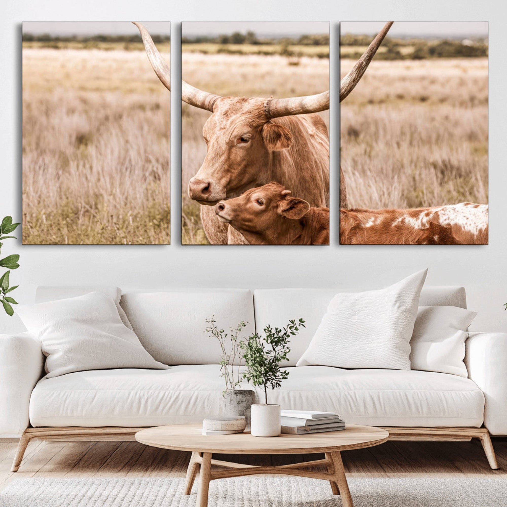 60320-MGV-CV-36X24-Texas Longhorn Cow Wall Art Canvas Print for Farmhouse Wall Art, Texas Decor, Western Wall Art Print