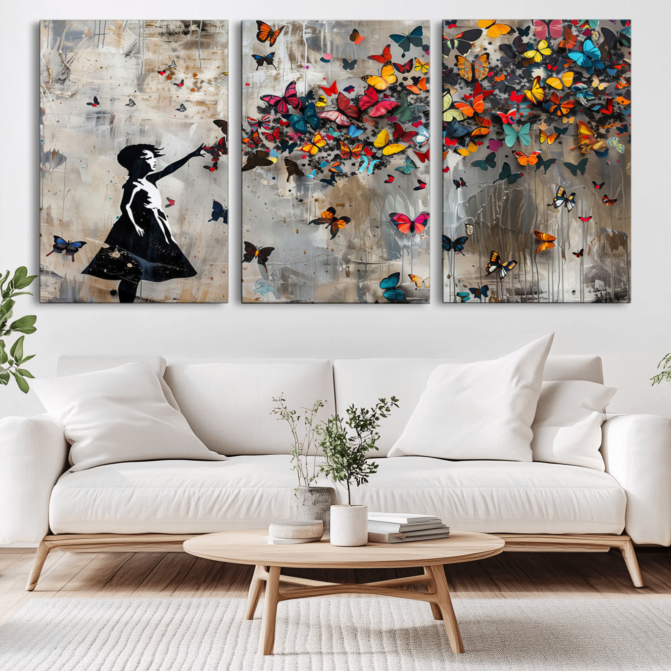 -Butterfly Girl Wall Art – Vibrant Street Style Canvas Print, Modern Abstract Wall Decor for Living Room, Bedroom, or Office