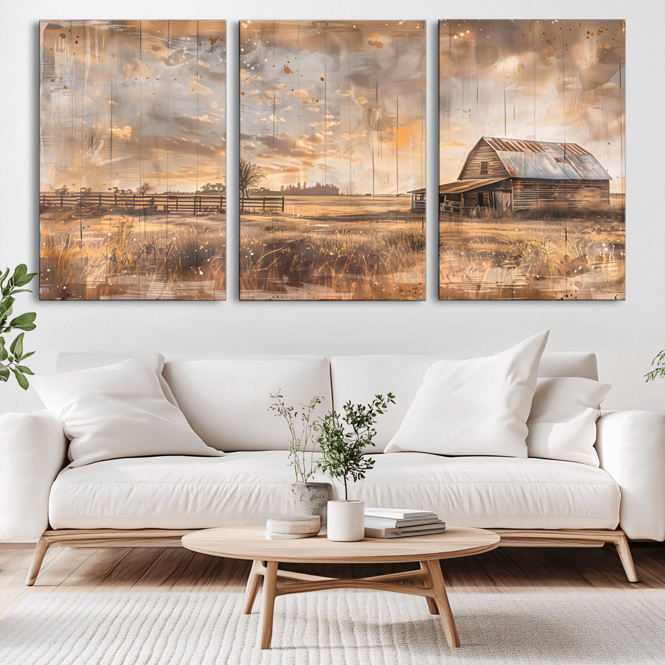 FARM2-MGV-CV-36X24-Rustic Farmhouse Wall Art Canvas Print | Barn and Field Canvas Print | Vintage Country Landscape