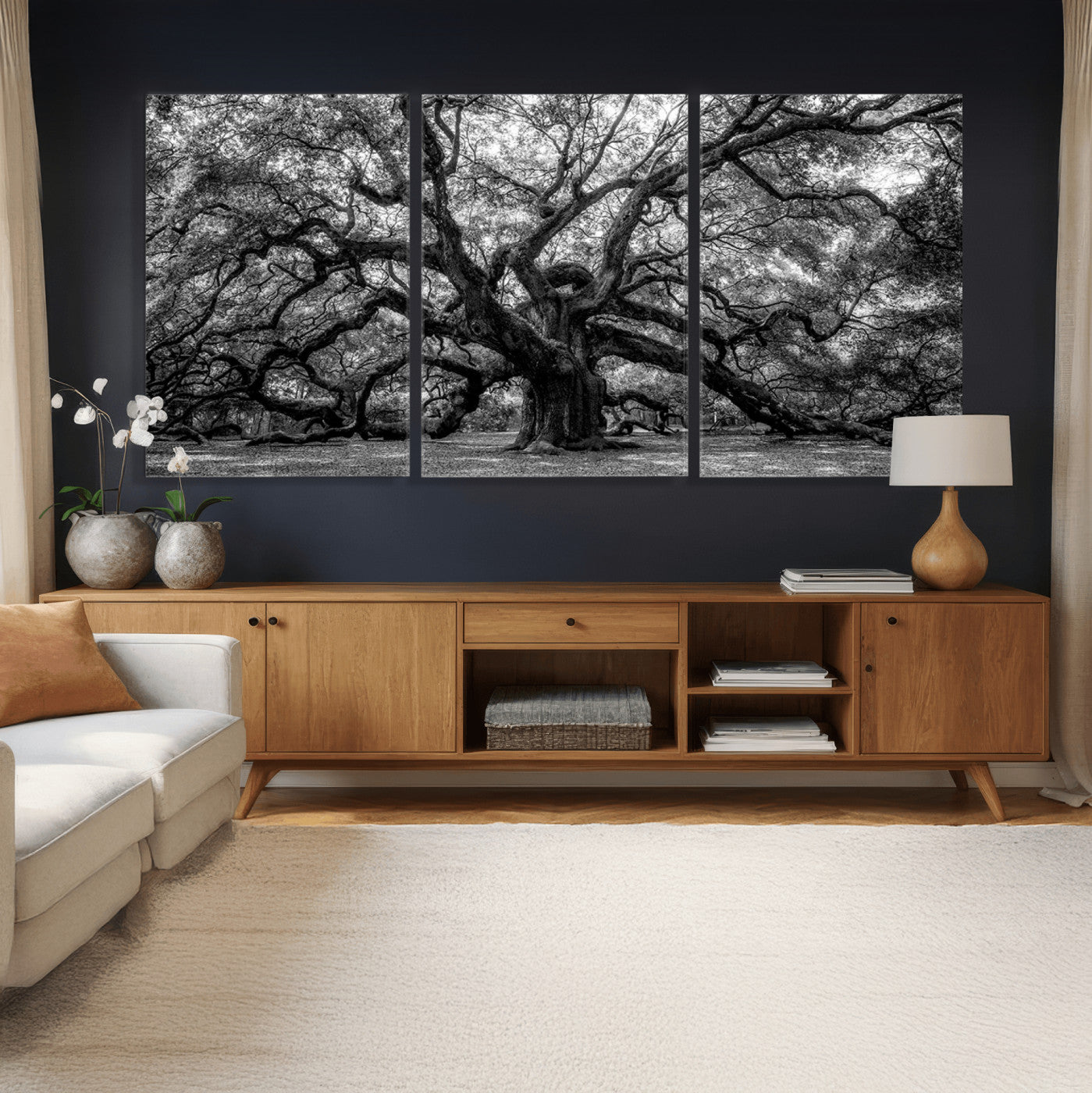 132944706-MGV-CV-36X24 - Black and White Old Angel Oak Tree Wall Art Canvas Print