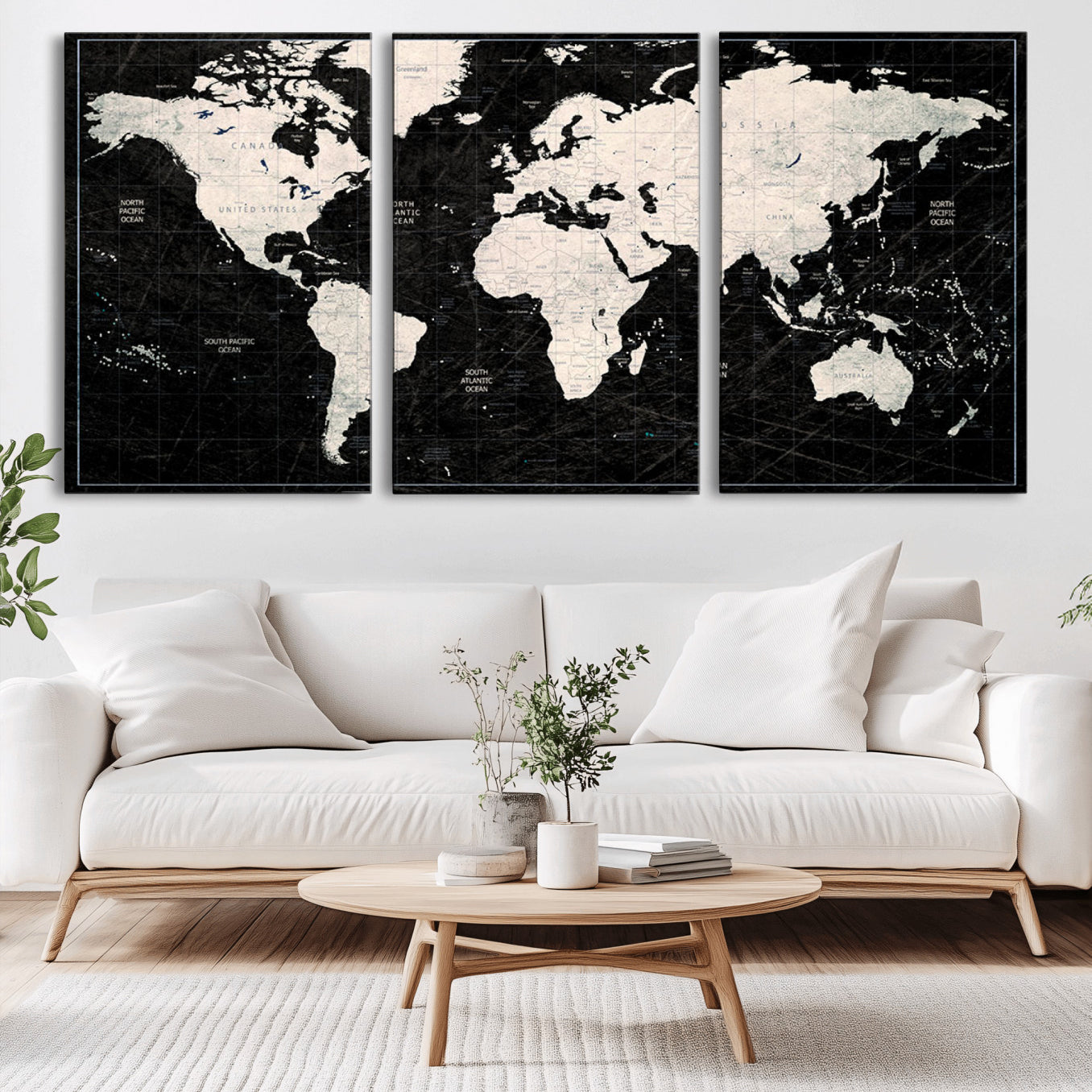 N50Black-MGV-CV-36X24-Push Pin World Map Canvas Print – Framed Travel Tracker Wall Art for Couples, Anniversary Gift and Elegant Home Decor