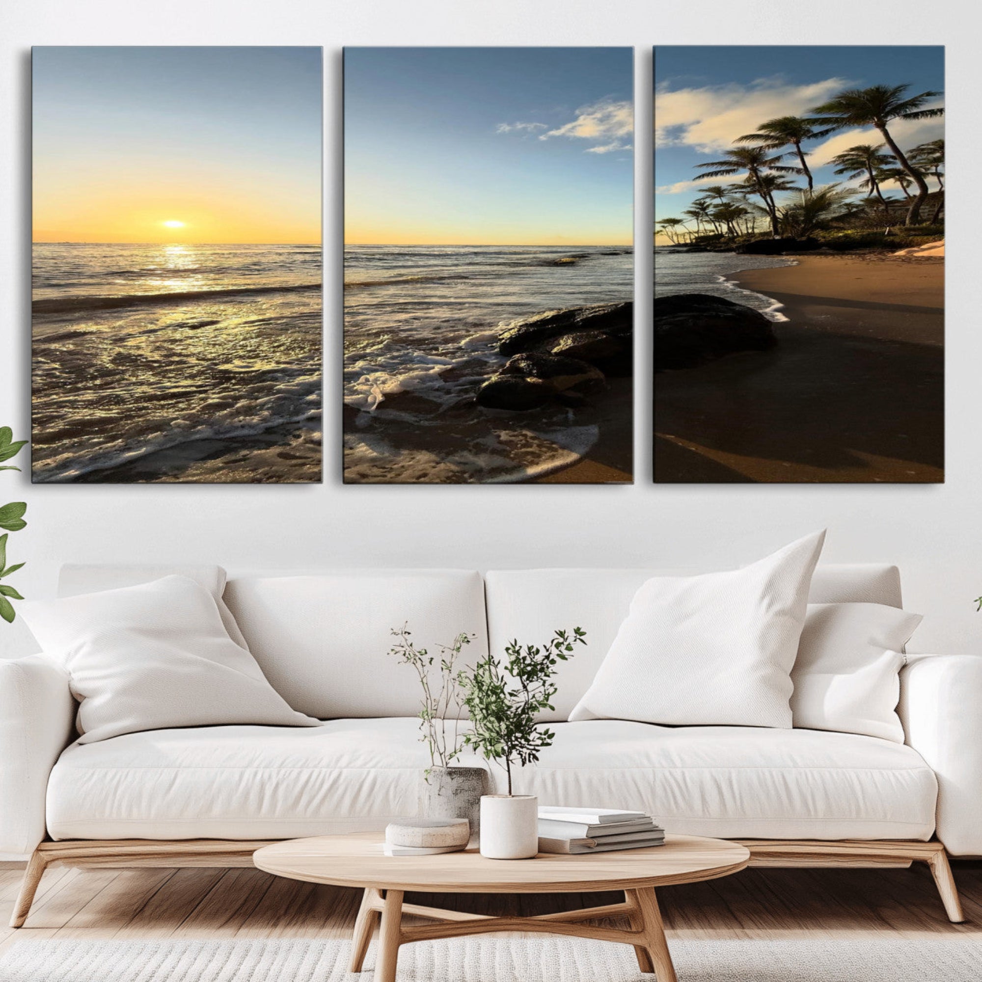 Nadir2-MGV-CV-36X24-Tropical Beach Wall Art - Stunning Ocean Sunset Canvas Print with Palm Tree Design for Relaxing and