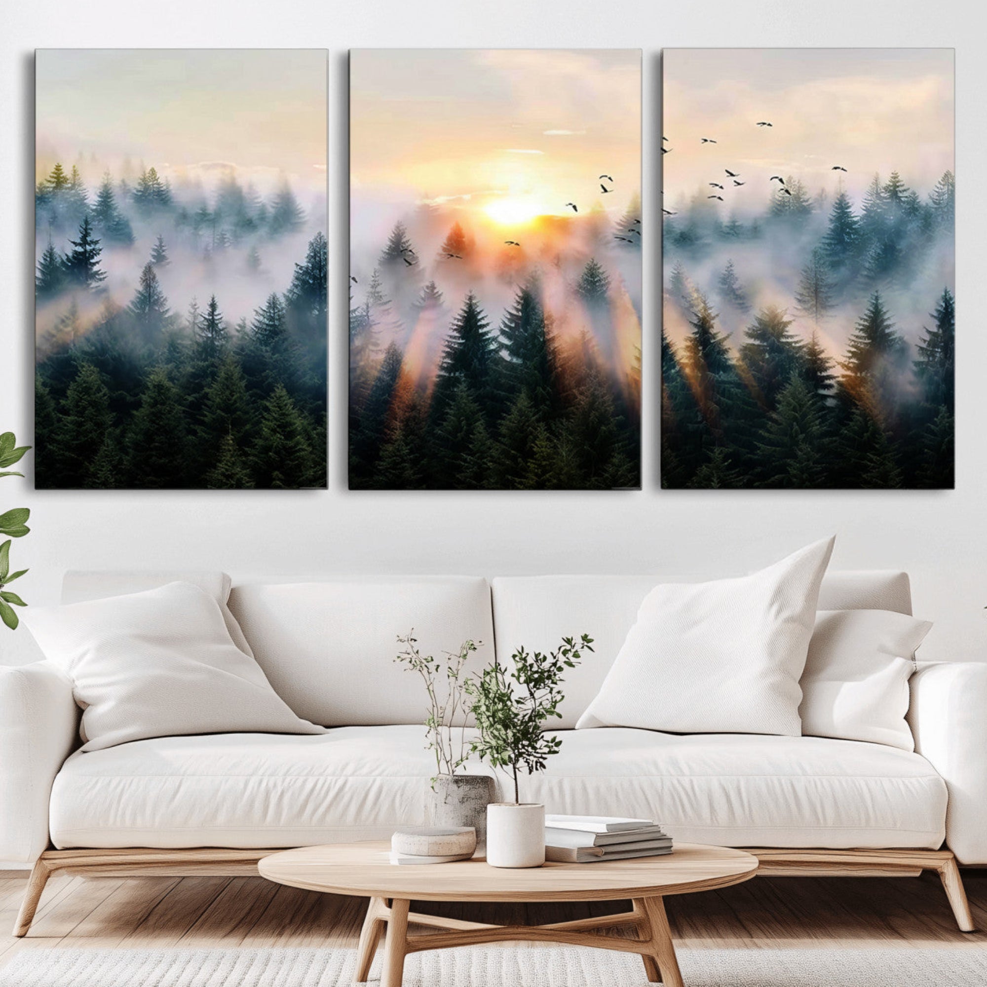 FRSABS1-MGV-CV-36X24-Abstract Forest Wall Art - Serene Nature Canvas Print with Misty Forest Design for Modern Home or