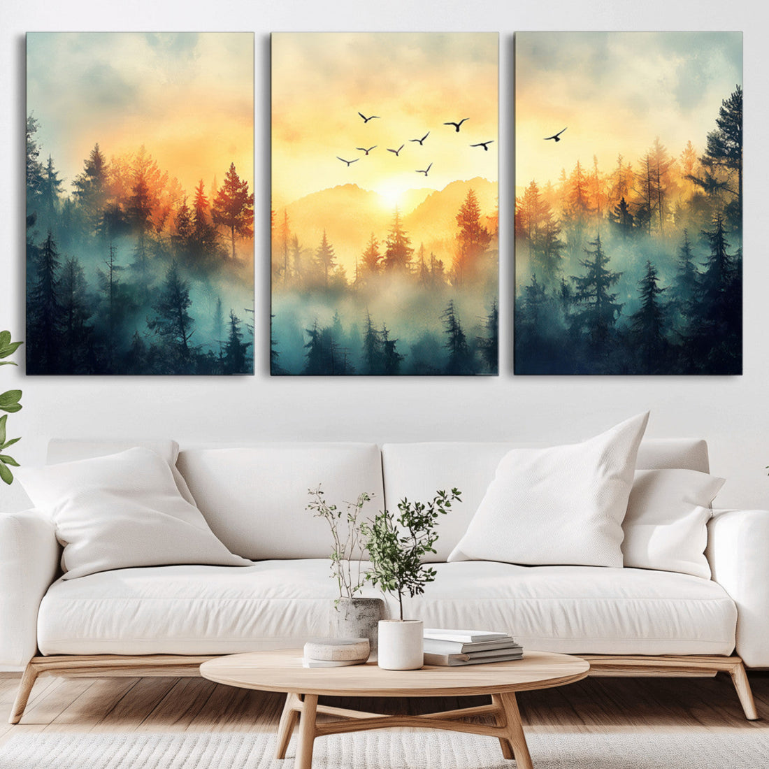 Abstract Forest Wall Art Print, Serene Nature Canvas Print with Misty Forest Design
