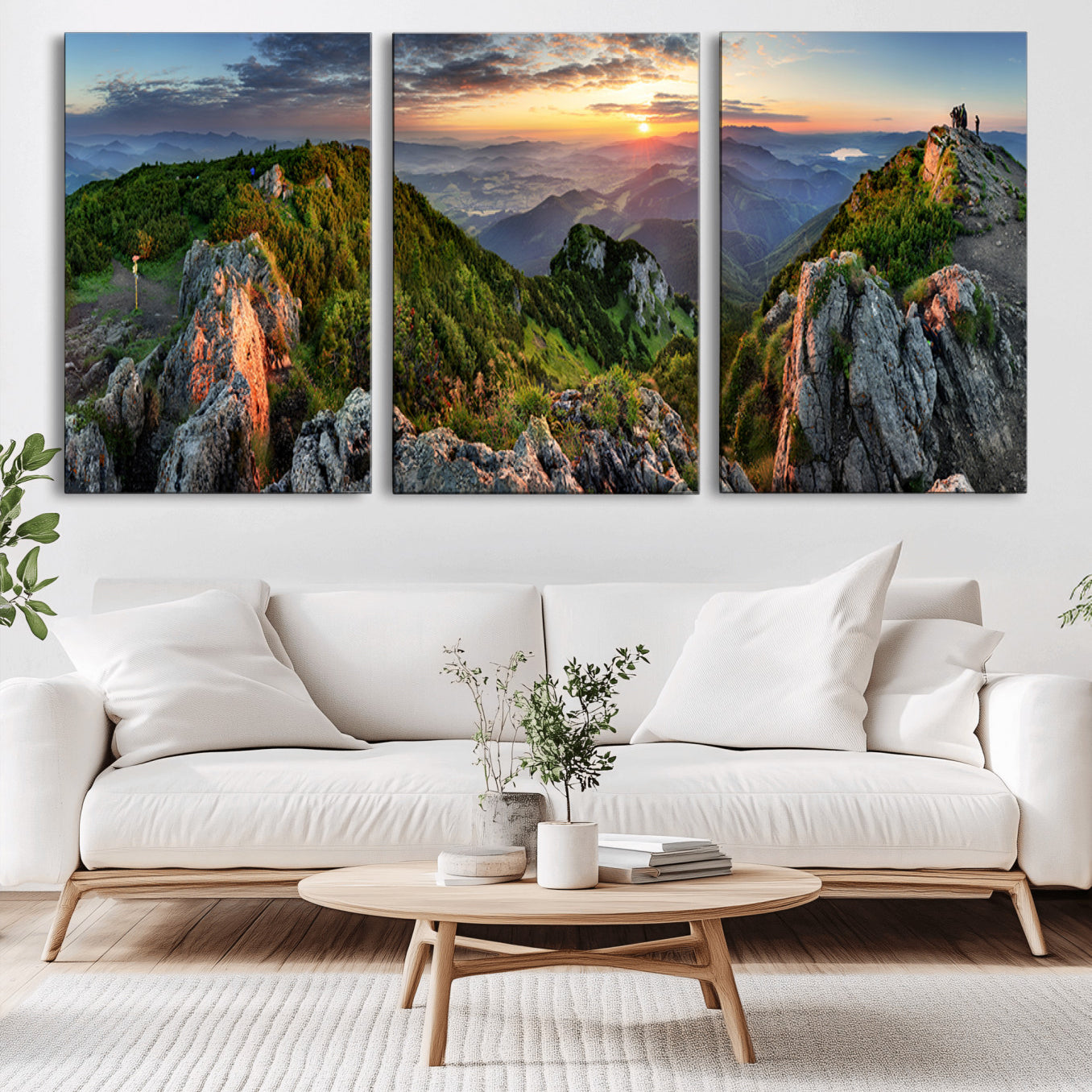 51582565-MGV-CV-36X24-Mountain Sunset Panoramic Wall Art Canvas Print – Framed Scenic Wilderness Scene with Majestic Summit Artwork for Home, Office