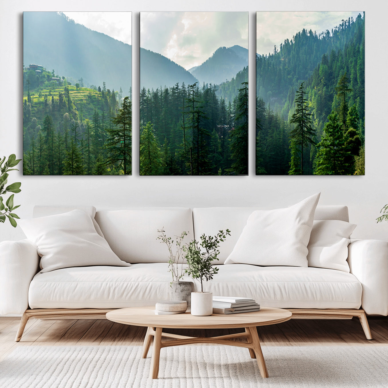 83417191-MGV-CV-36X24-Misty Forest Mountain Wall Art Canvas Print – Framed Serene Nature Scene with Tranquil Valley Artwork for Home, Office