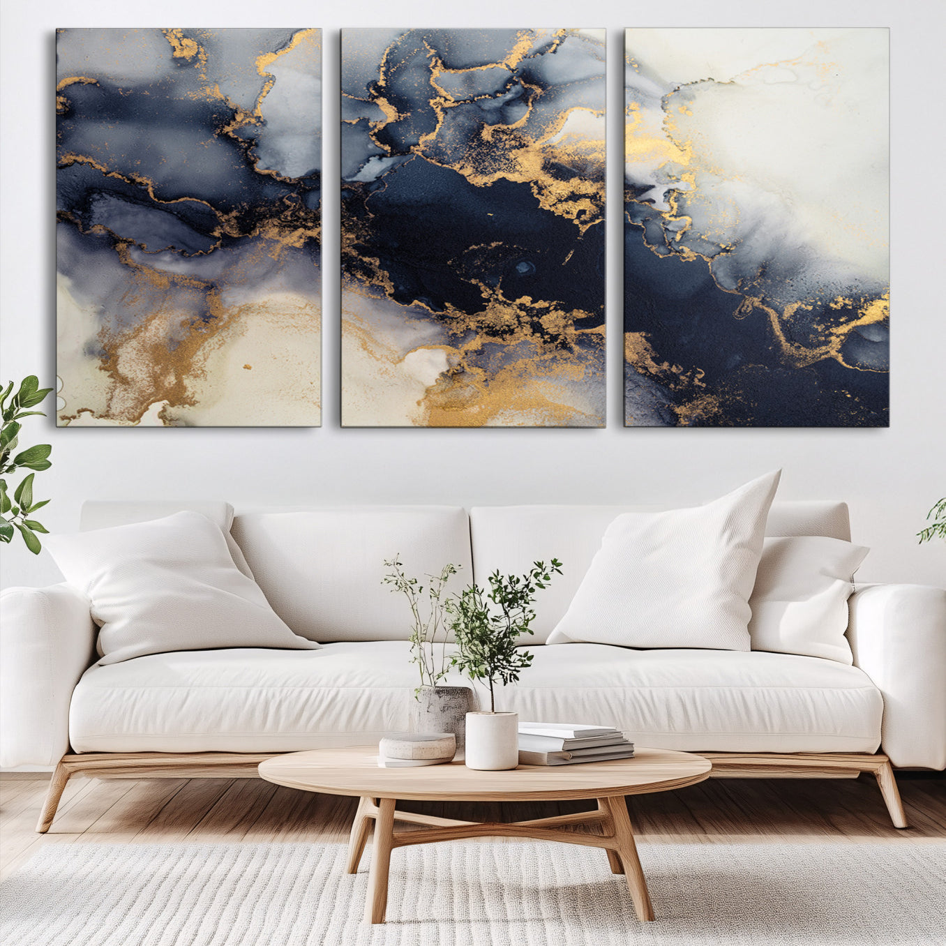 41136487-MGV-CV-60X30-3P-Black Marble Wall Art Canvas Print – Framed Abstract Gold Veins Elegant Luxury Design Decor for Home, Office