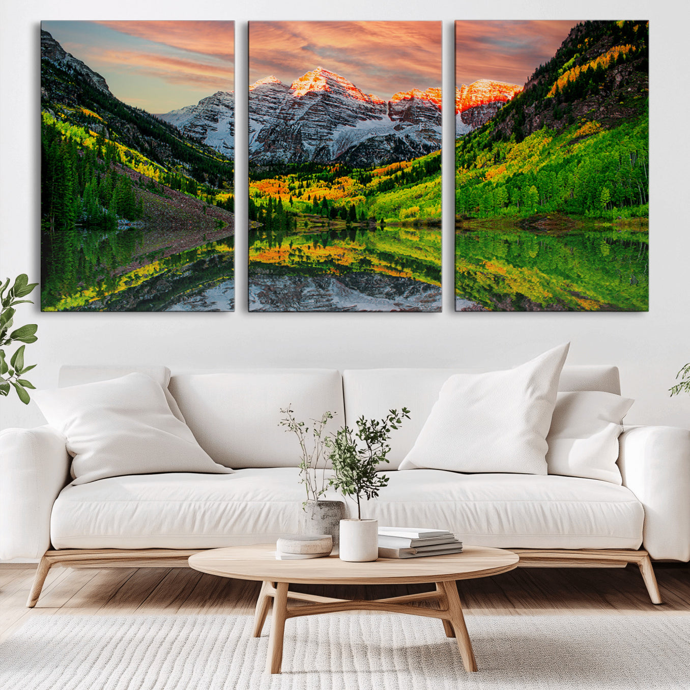 59533484-MGV-CV-36X24-Maroon Bells Lake Wall Art Canvas Print – Framed Majestic Colorado Mountain Scene with Autumn Reflection Artwork for Home, Office