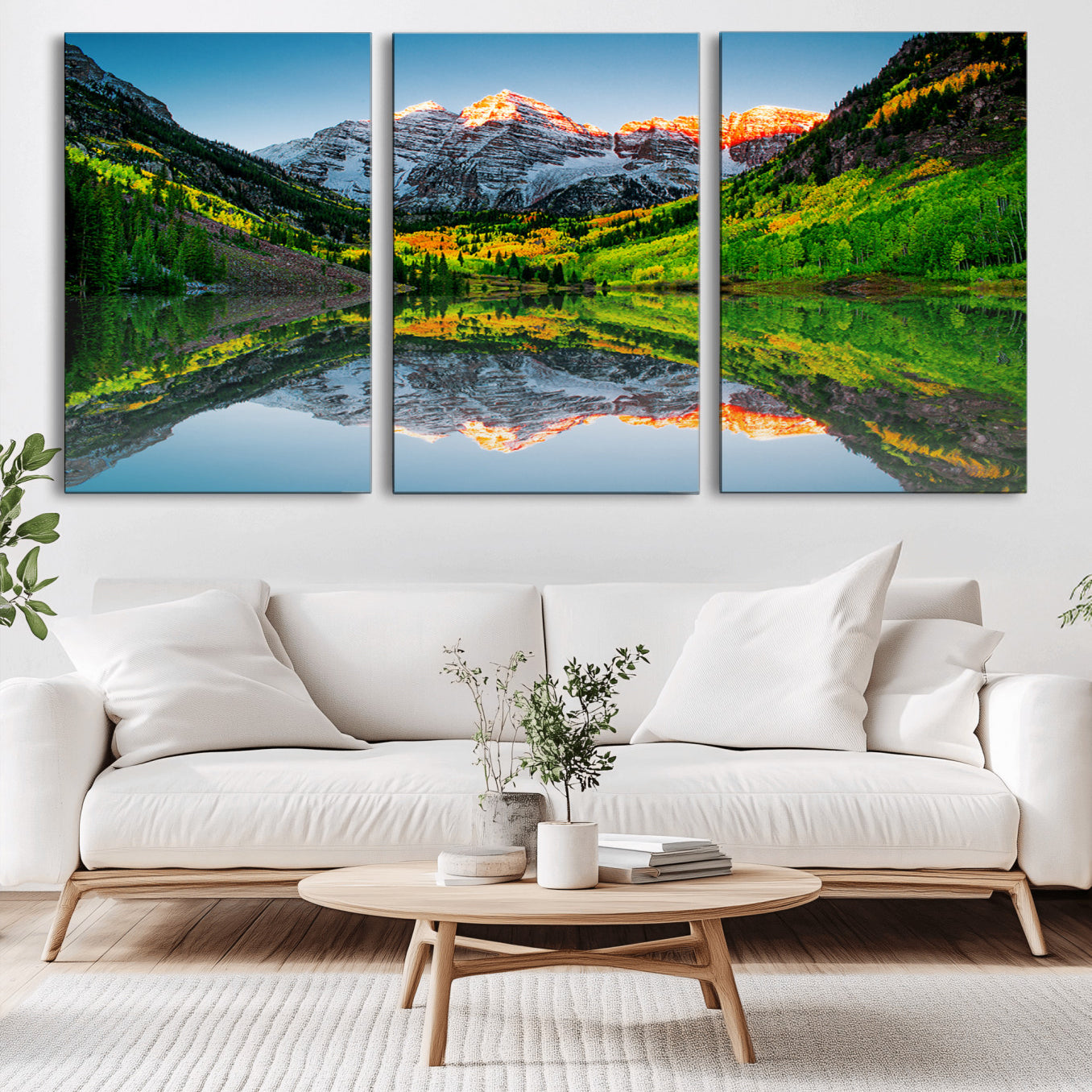 17996974-MGV-CV-36X24-Maroon Bells Lake Wall Art Canvas Print – Framed Majestic Colorado Mountain Scene with Autumn Reflection Artwork for Home, Office
