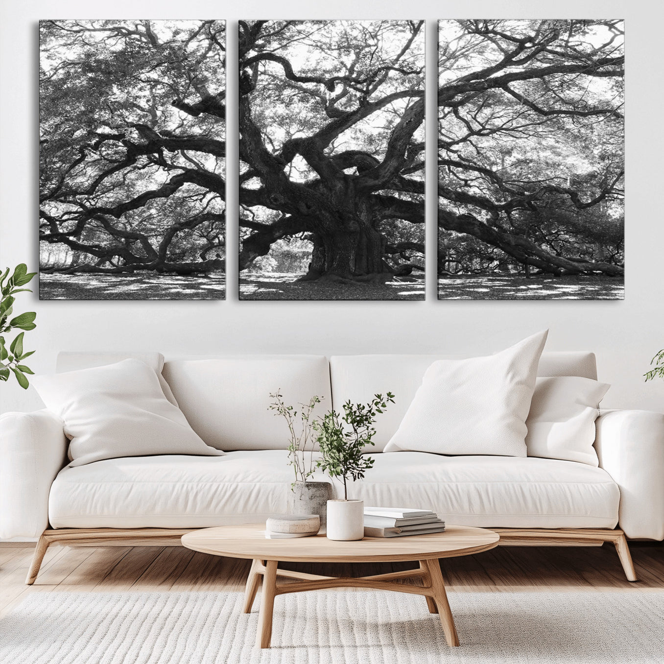 81655611-MGV-CV-36X24-Ancient Oak Wall Art Canvas Print – Gnarled Tree Twisted Branches Dramatic Sky Moody Nature Artwork for Home Office