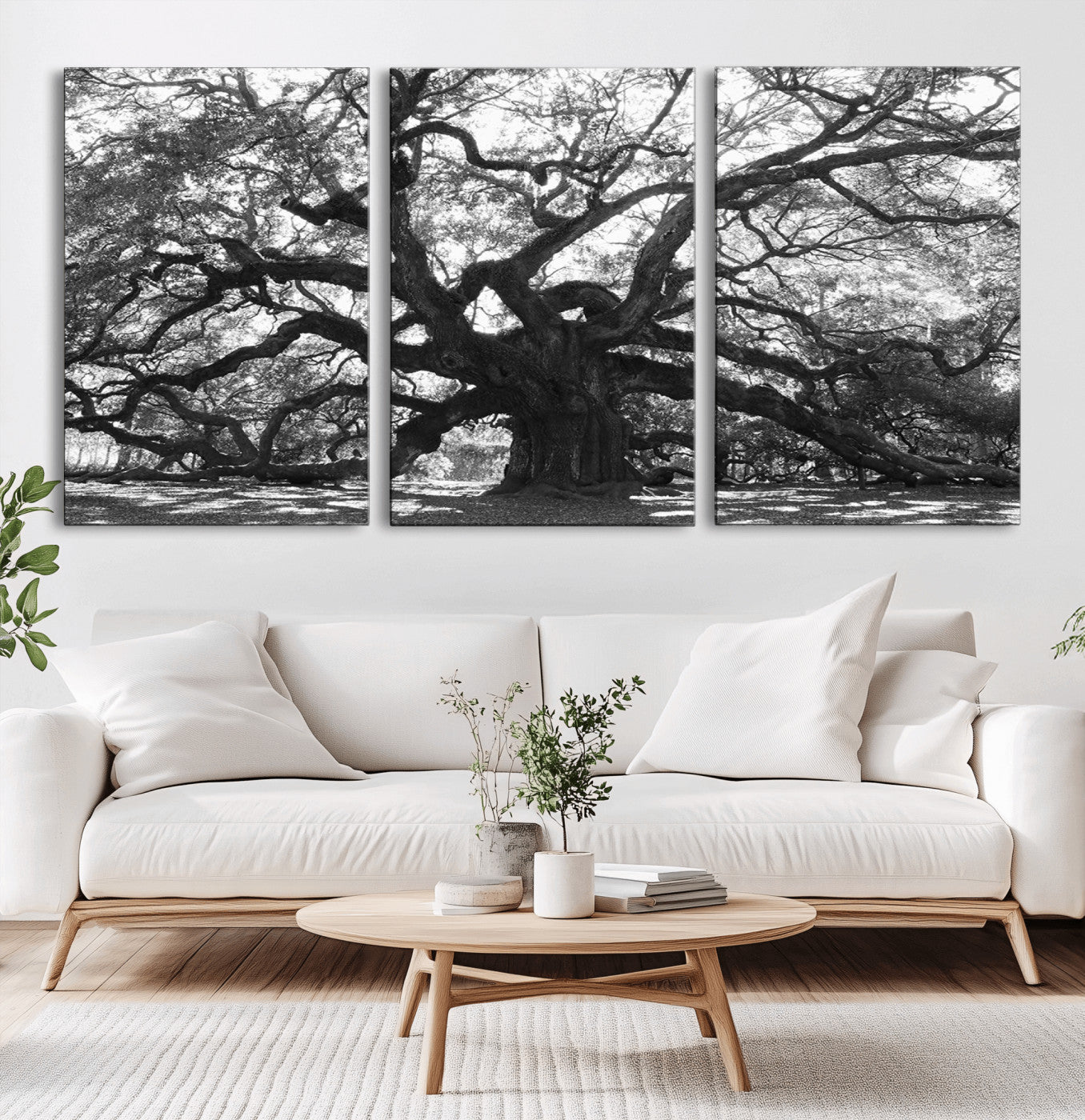 81655611-MGV-CV-36X24-Ancient Oak Wall Art Canvas Print – Gnarled Tree Twisted Branches Dramatic Sky Moody Nature Artwork for Home Office