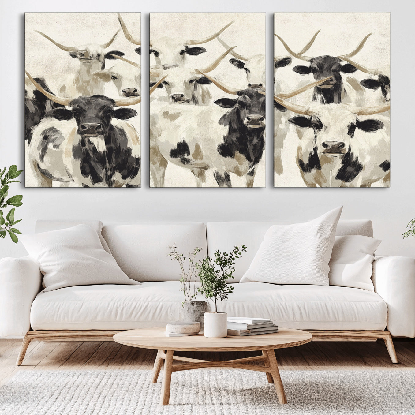 28732868-MGV-CV-36X24-Longhorn Texas Cow Drawing Abstract Wall Art Canvas Print for Farmhouse Decor, Texas Bull Printing