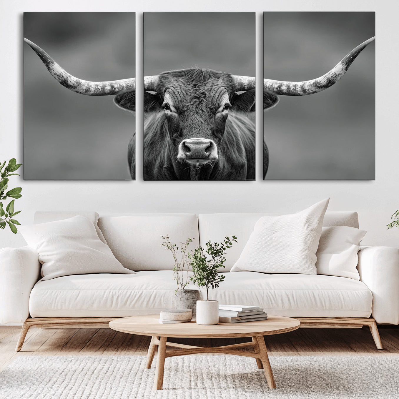 -Framed Texas Longhorn Bull Art Canvas Print, Western Bull Wall Art Print, Long Horn Bull Photo Print