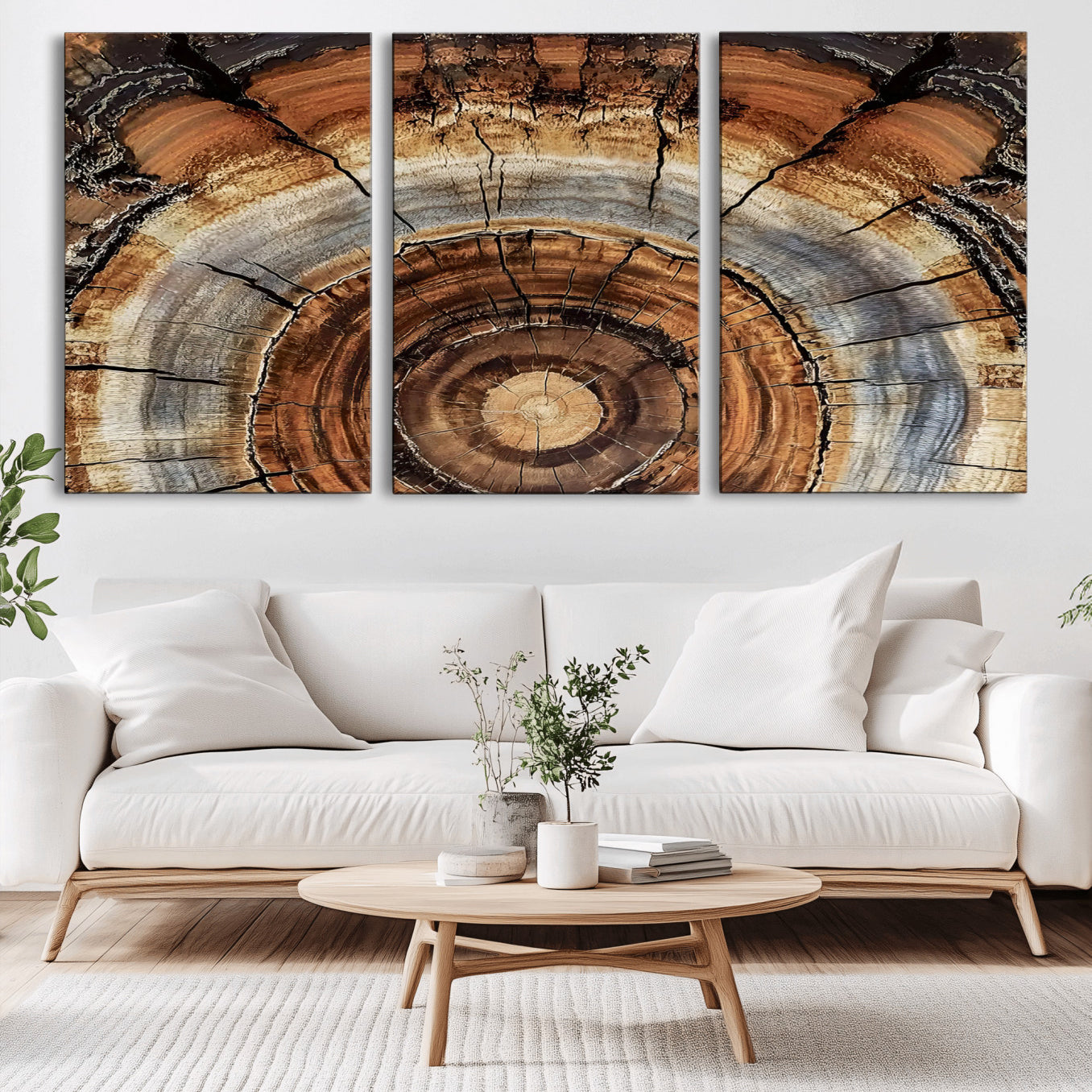 -Tree Rings Wall Art Canvas Print, Framed Wood Texture Art Picture Print, Rustic Pattern Perfect Rustic Organic Decor Artwork
