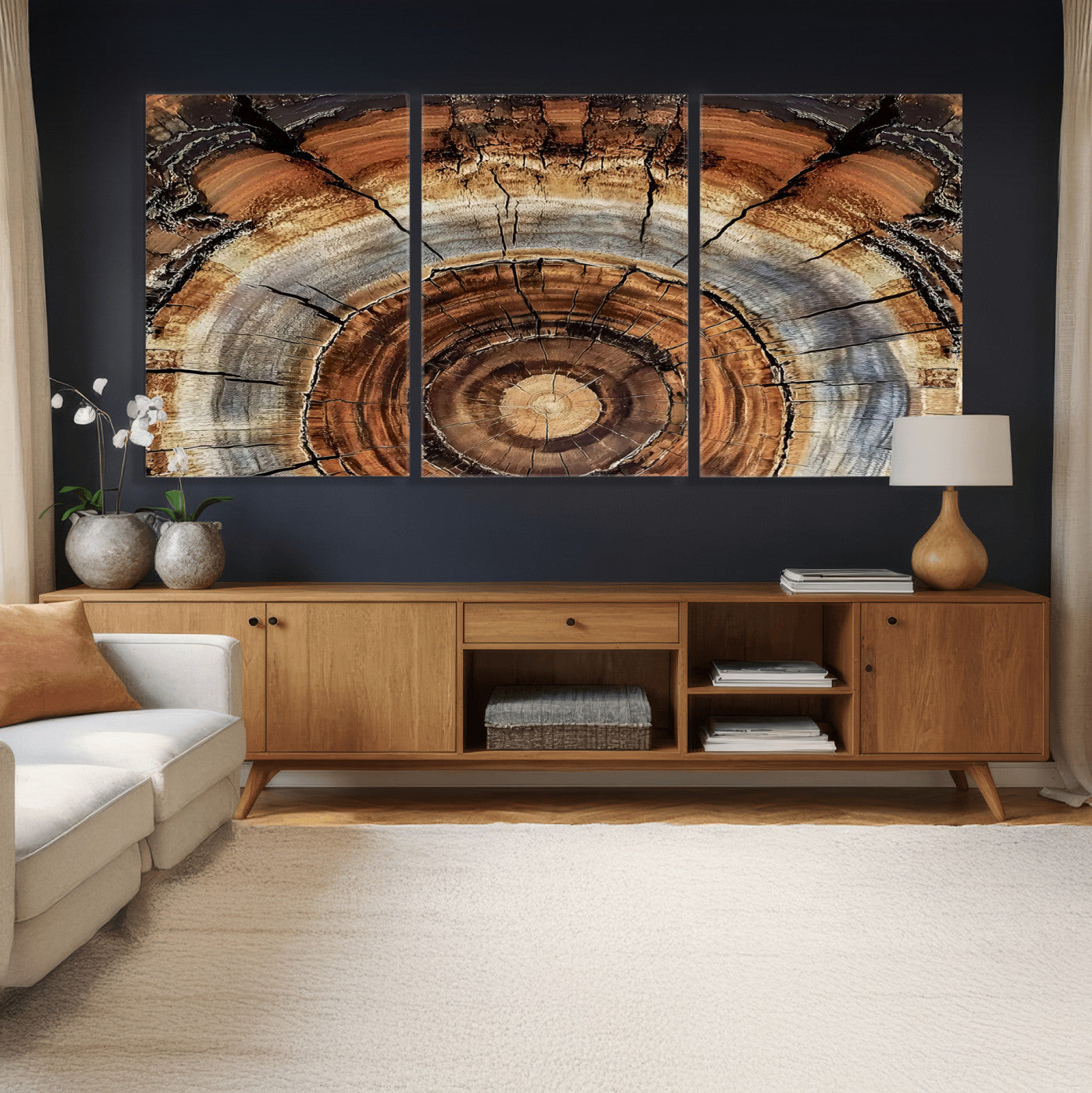 15184146-MGV-CV-36X24 - Tree Rings Wall Art Canvas Print, Framed Wood Texture Art Picture Print, Rustic Pattern Perfect Rustic Organic Decor Artwork