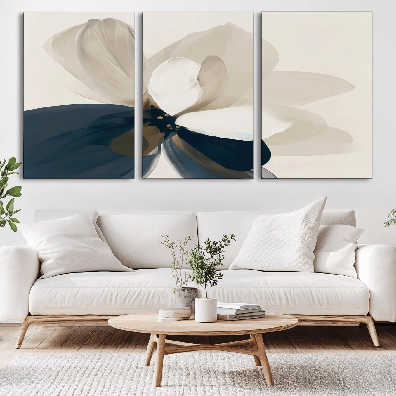-Minimal Flower Wall Art Canvas Print, Framed Flower Drawing Art Picture Print, Beige Bloom Perfect Modern Botanical Decor Artwork