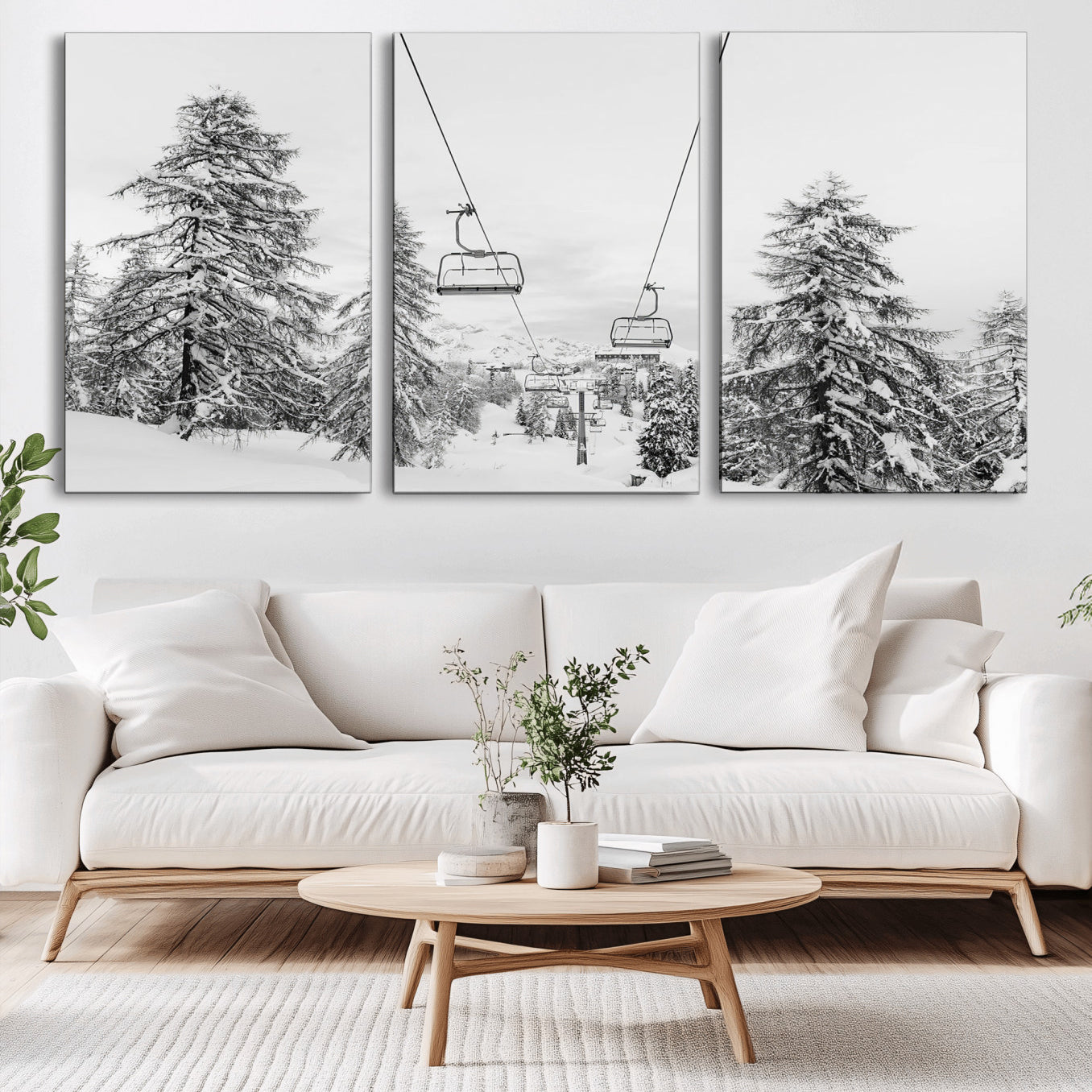 MGV-CV-60X30-3P - Wall Art Canvas Print Winter Chairlift Views Silent Snow-Covered Pines Mountain Calm Serenity Frozen