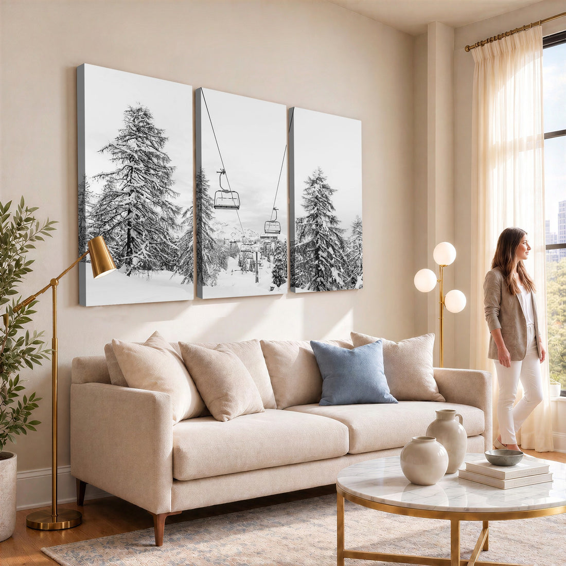 Ski Lift Wall Art | Framed Snowy Mountain Canvas Artwork