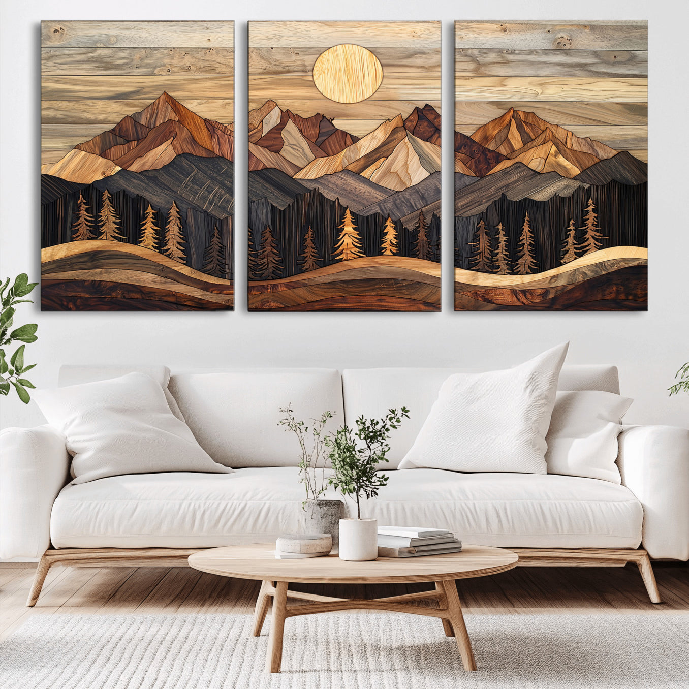 50100230-MGV-CV-36X24-Wood Mountain Wall Art Canvas Print – Framed Boho Abstract Woodland Rustic Farmhouse Geometric Artwork for Home Office
