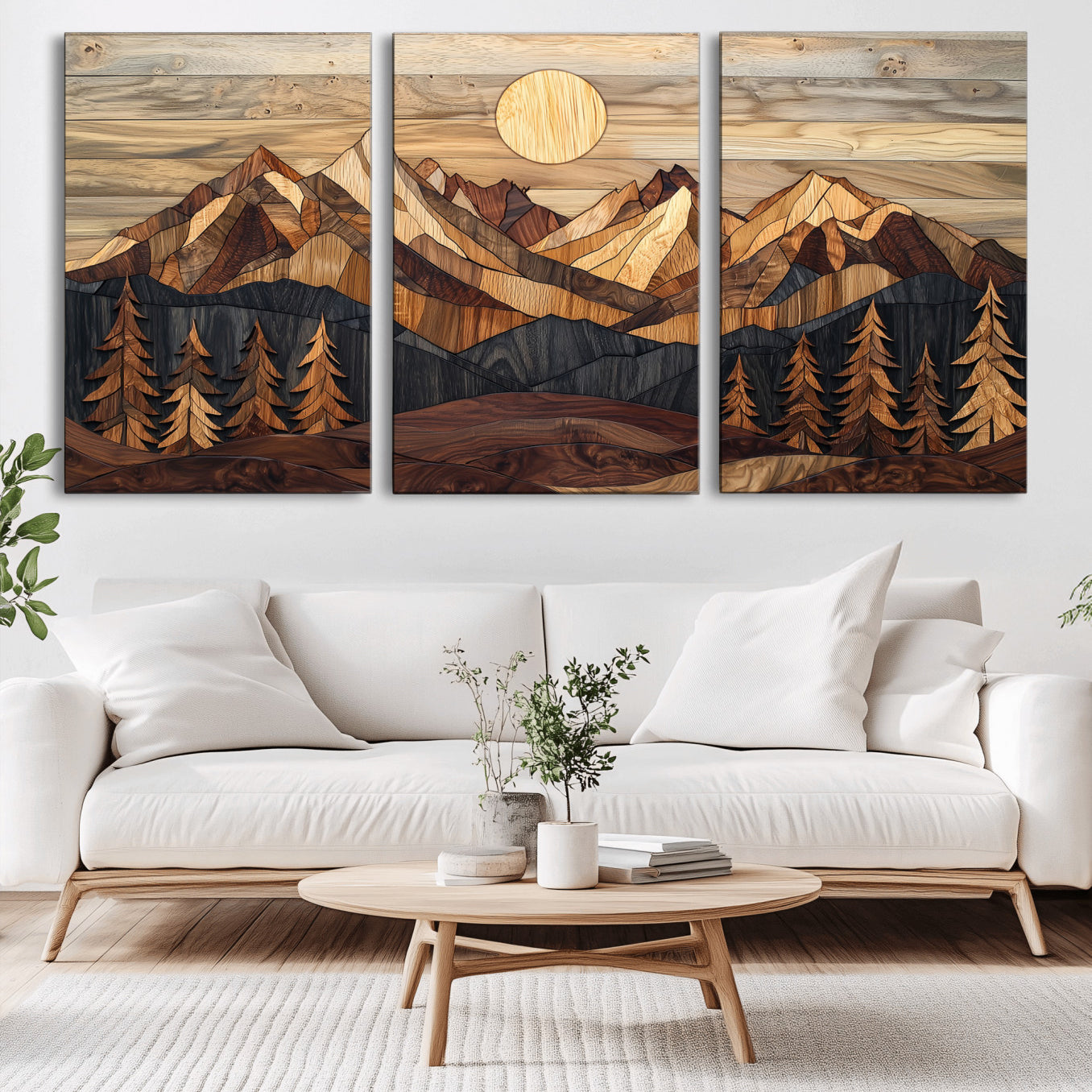 39116082-MGV-CV-36X24-Wood Mountain Landscape Wall Art Canvas Print – Framed Sunset Hills Nature Artwork, Abstract Boho Decor for Home, Office