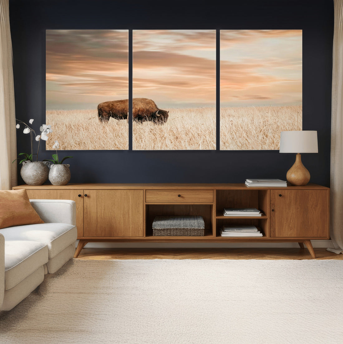 Bison Wall Art Canvas Print, Framed Buffalo Print, Western Prairie Art, Rustic Wildlife Decor
