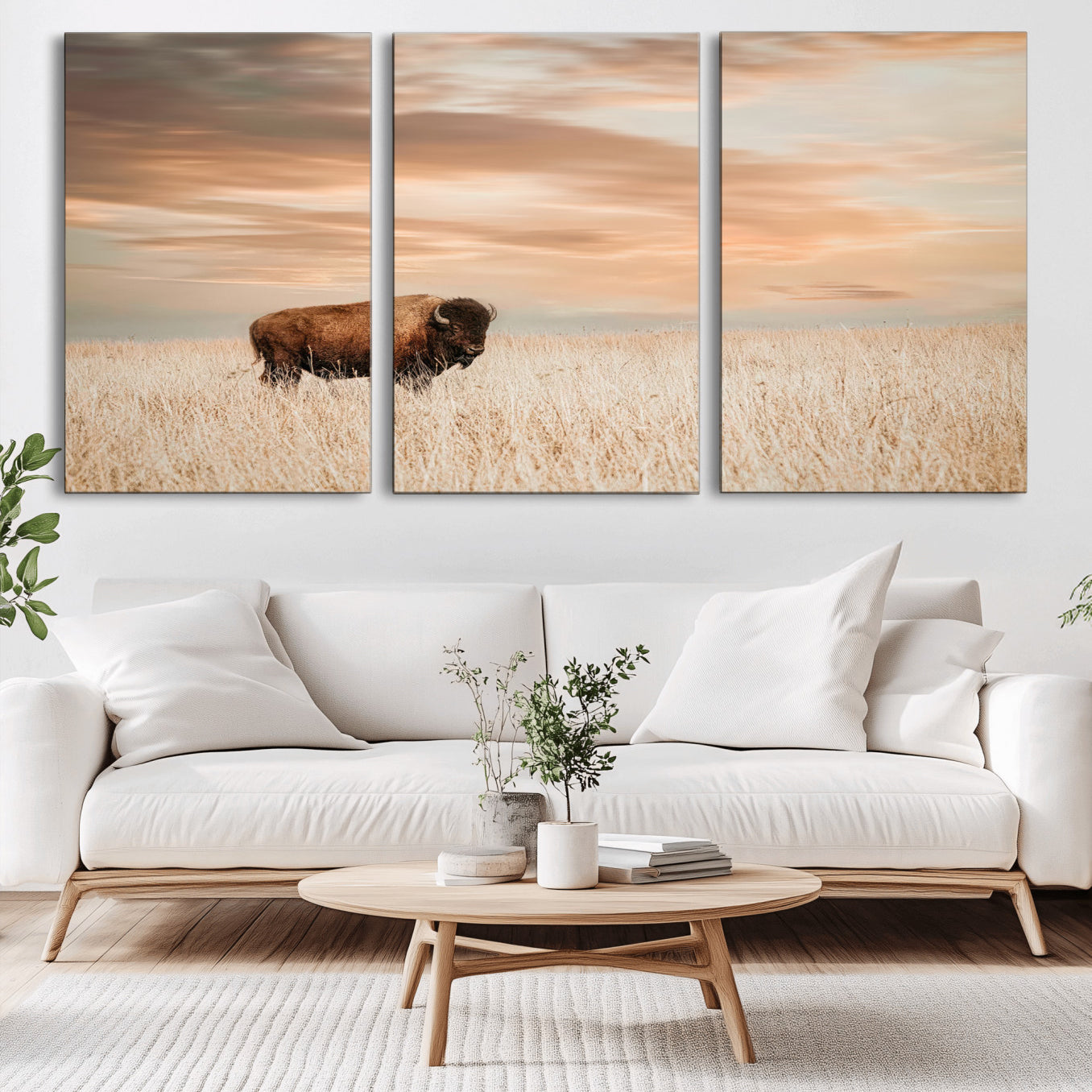 87282289-MGV-CV-36X24-Bison Wall Art Canvas Print – Framed Buffalo Artwork, Western Prairie Scene Perfect Rustic Decor for Home, Office