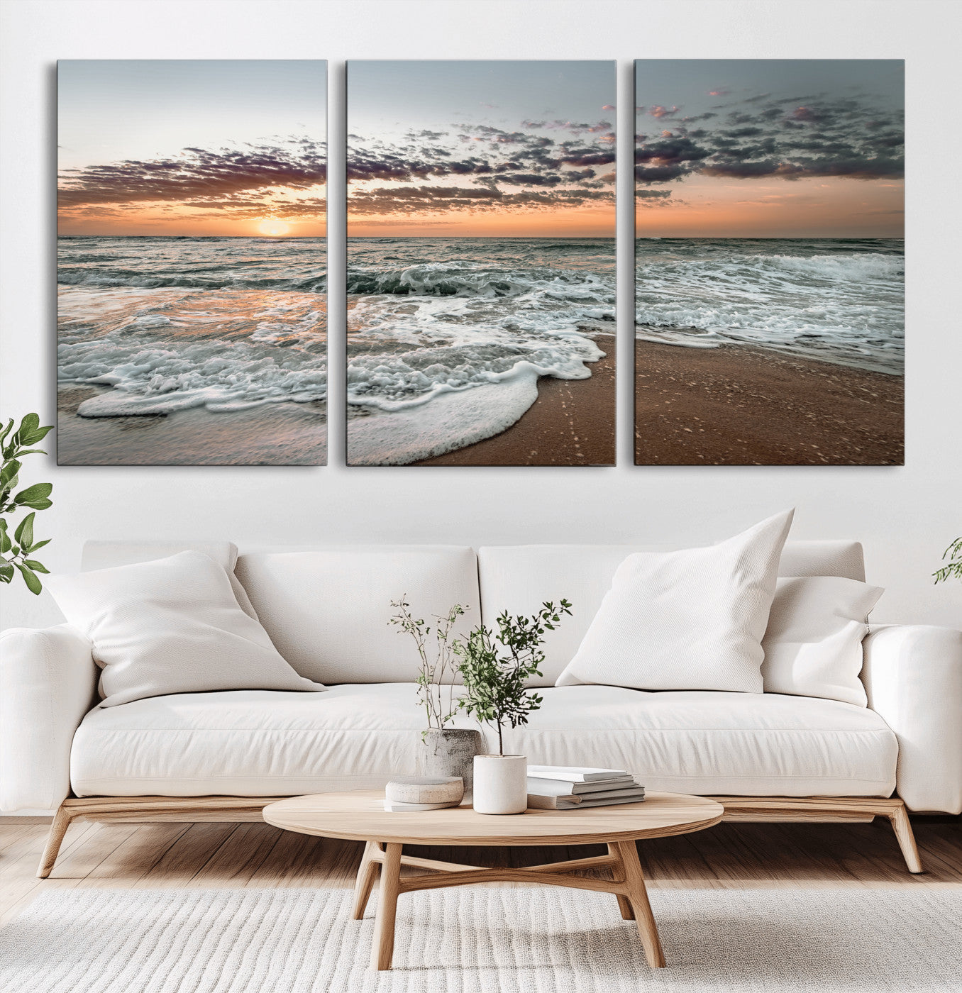 40632752-MGV-CV-36X24-Ocean Sunset Wall Art Canvas Print – Framed Beach Waves Scene with Coastal Artwork for Home, Office, Living Room