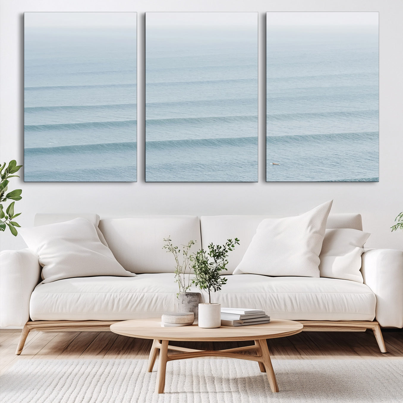 47814787-MGV-CV-60X30-3P-Ocean Waves Wall Art Canvas Print, Framed Solo Surfer Art Picture Print, Wave Lines Perfect