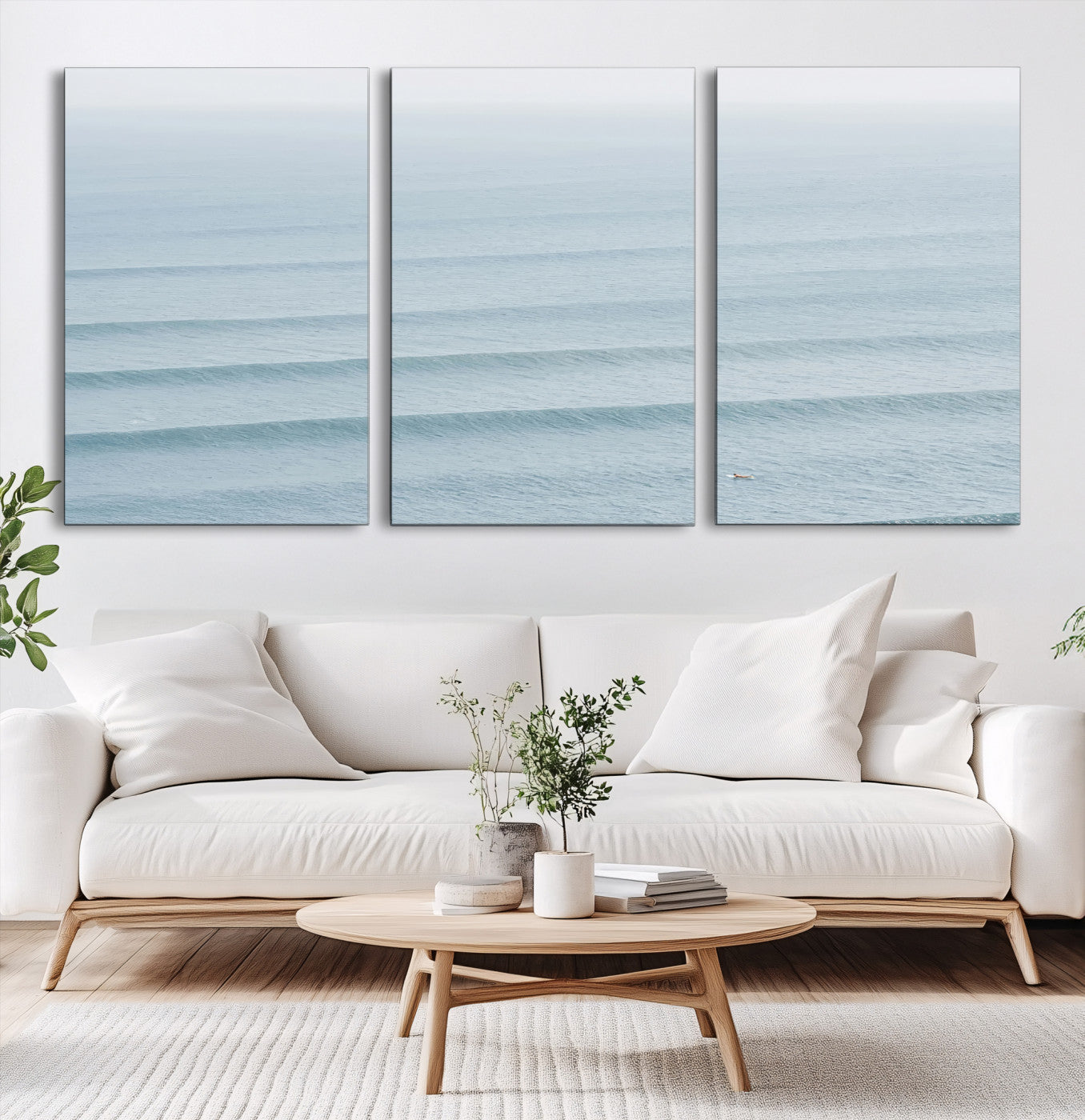 47814787-MGV-CV-60X30-3P-Ocean Waves Wall Art Canvas Print, Framed Solo Surfer Art Picture Print, Wave Lines Perfect